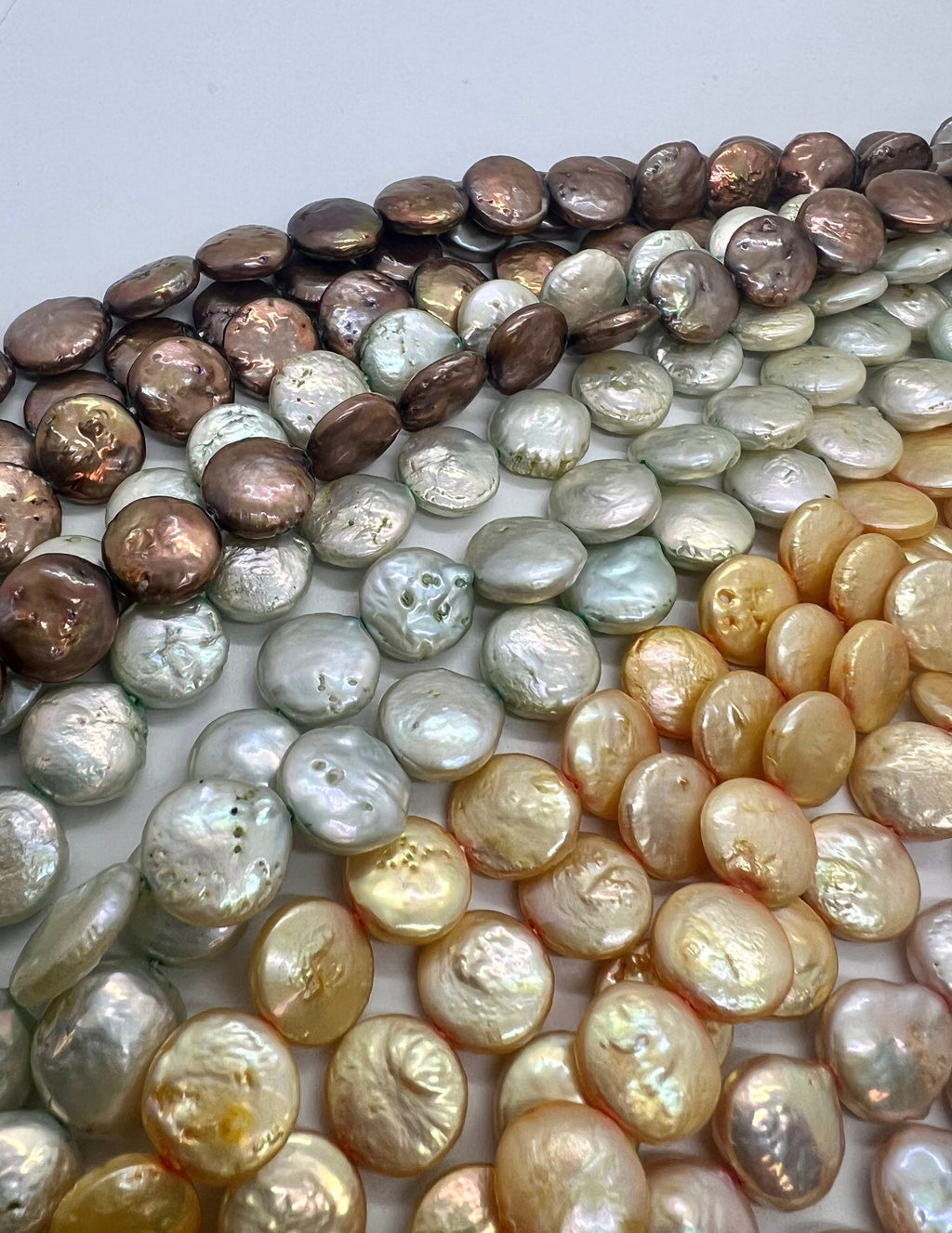 11-12mm A~AA quality Coin pearl, 15" full strand pink brown green Genuine Freshwater Coin Pearl, 30+ Pc loose coin beads NEW arrival KC3034