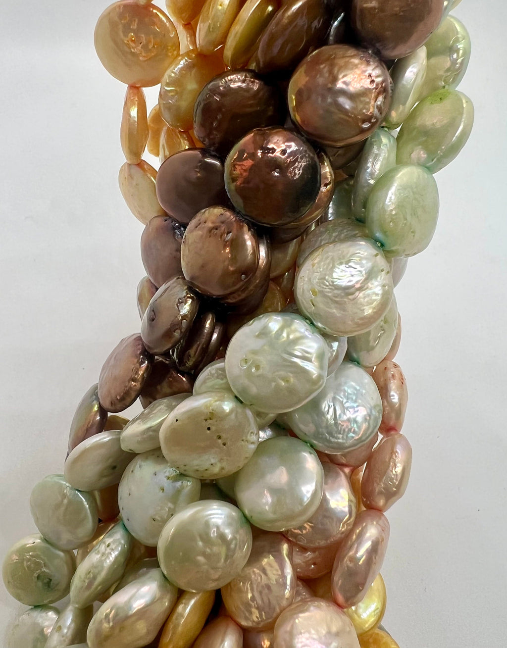 11-12mm A~AA quality Coin pearl, 15" full strand pink brown green Genuine Freshwater Coin Pearl, 30+ Pc loose coin beads NEW arrival KC3034