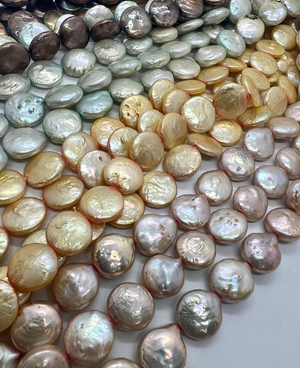 11-12mm A~AA quality Coin pearl, 15" full strand pink brown green Genuine Freshwater Coin Pearl, 30+ Pc loose coin beads NEW arrival KC3034