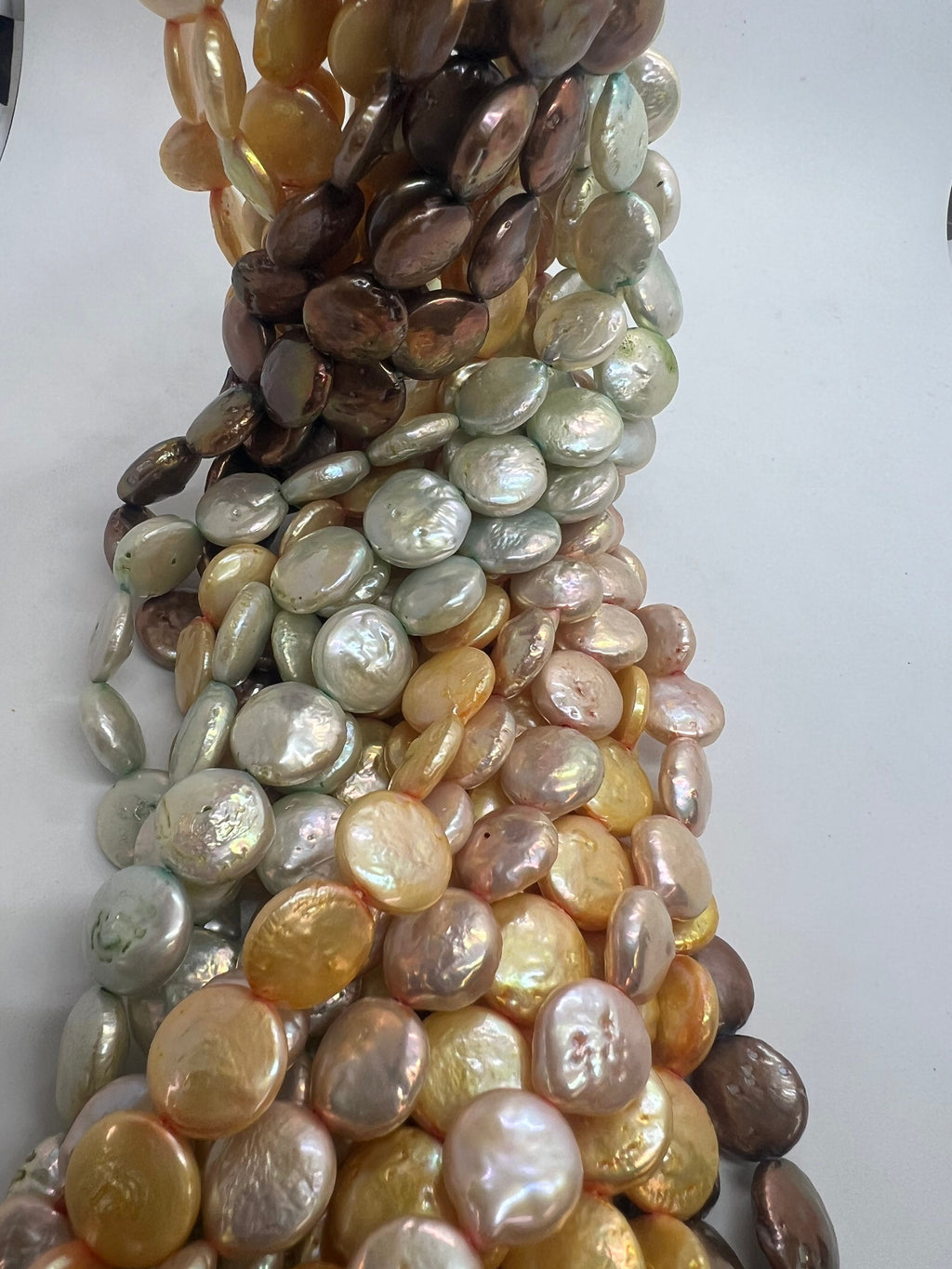 11-12mm A~AA quality Coin pearl, 15" full strand pink brown green Genuine Freshwater Coin Pearl, 30+ Pc loose coin beads NEW arrival KC3034