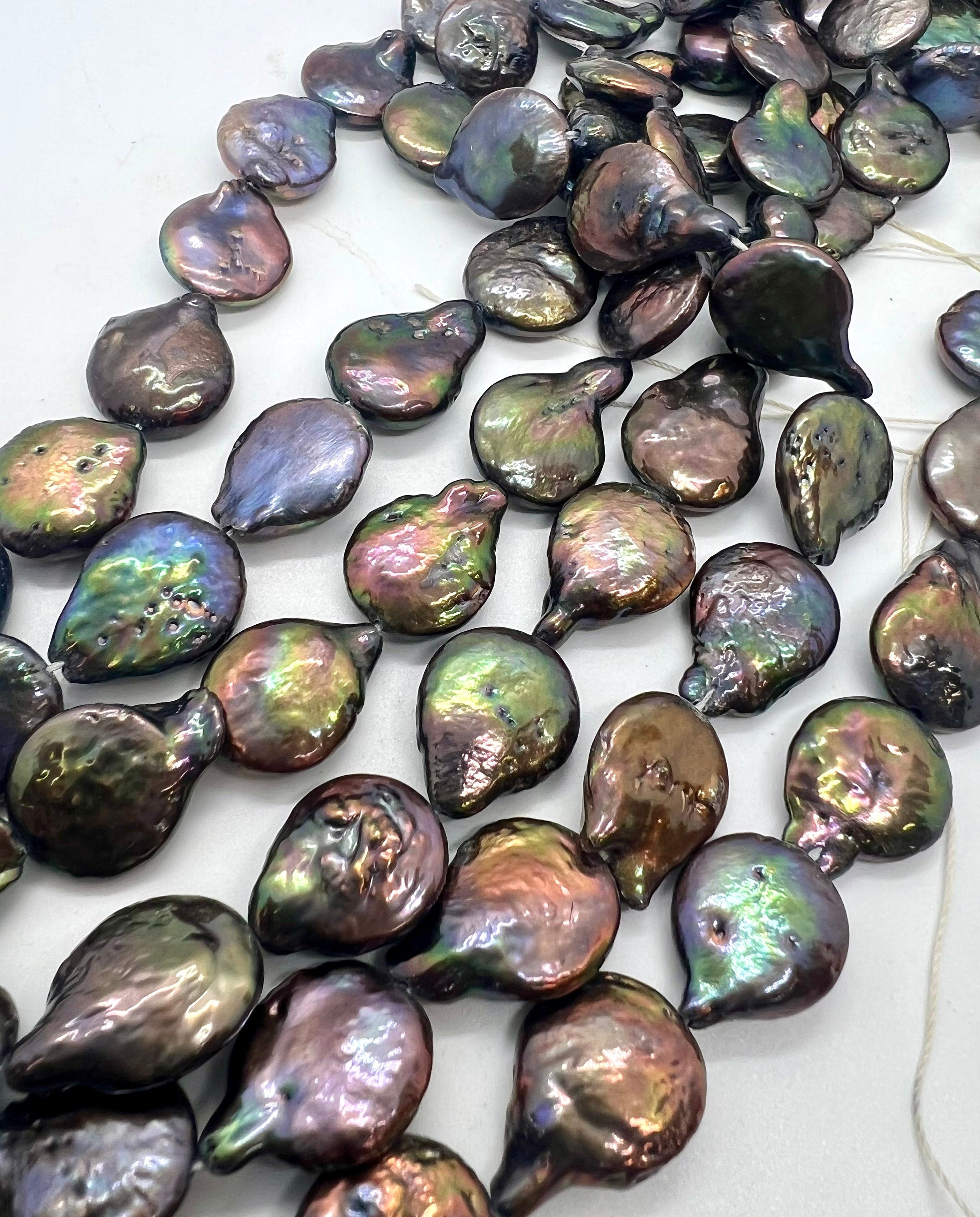 AA 13X16mm Baroque coin Pearl, half strand 7.5" metallic peacock black Coin Freshwater Pearl, 12pc+ luster Briolette Genuine beads NEW SALE