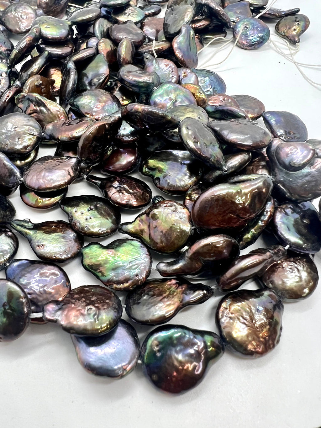 AA 13X16mm Baroque coin Pearl, half strand 7.5" metallic peacock black Coin Freshwater Pearl, 12pc+ luster Briolette Genuine beads NEW SALE
