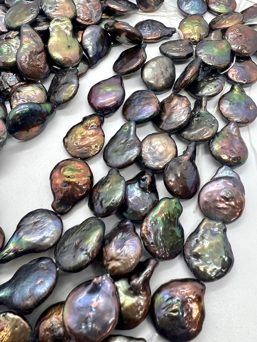 AA 13X16mm Baroque coin Pearl, half strand 7.5" metallic peacock black Coin Freshwater Pearl, 12pc+ luster Briolette Genuine beads NEW SALE