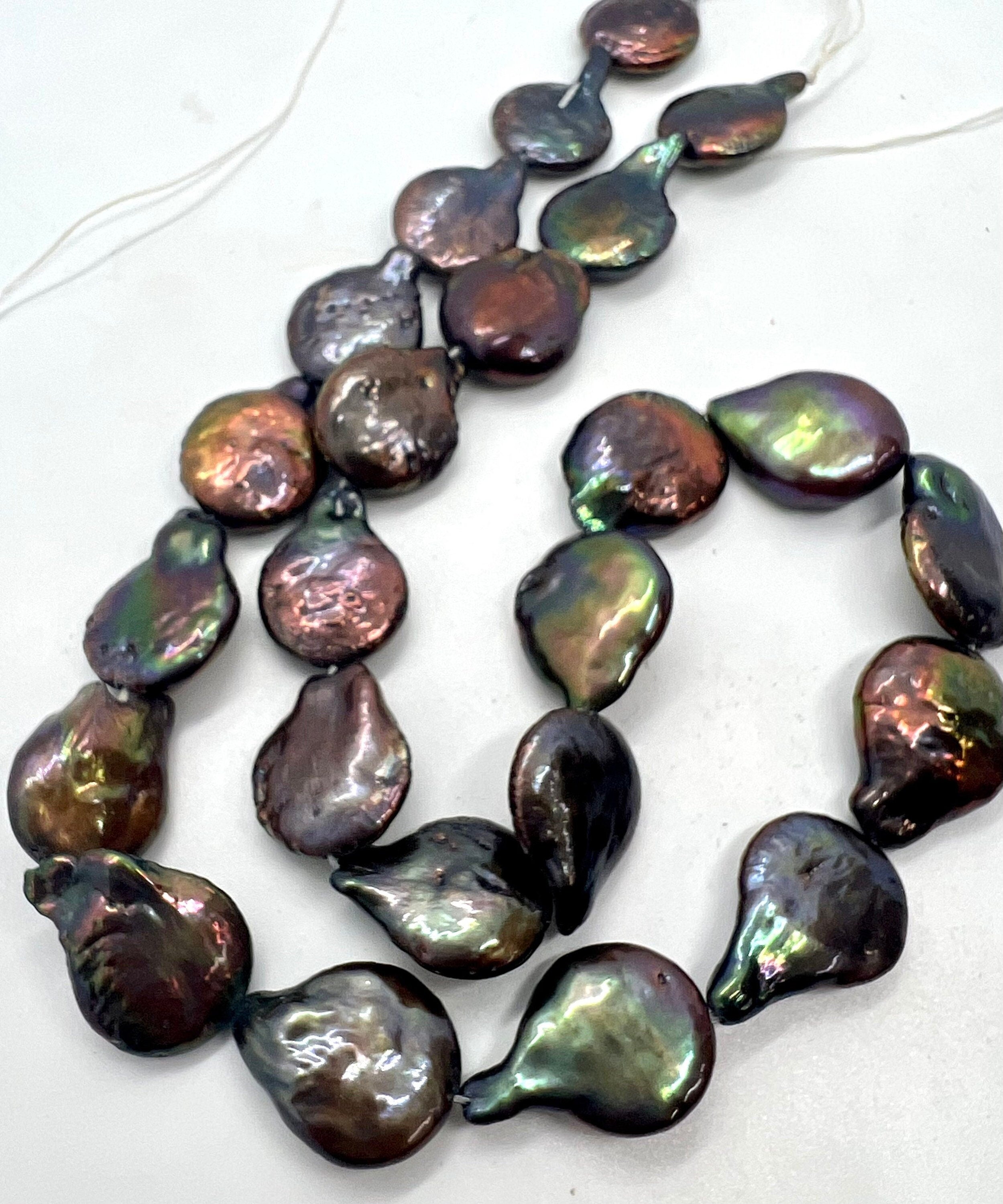 AA 13X16mm Baroque coin Pearl, half strand 7.5" metallic peacock black Coin Freshwater Pearl, 12pc+ luster Briolette Genuine beads NEW SALE