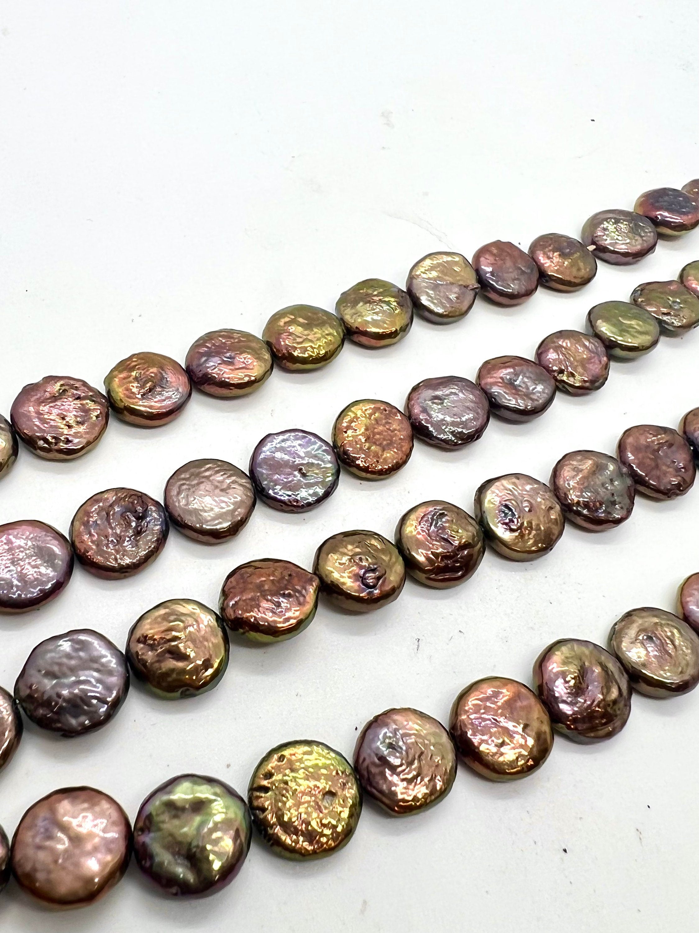 AA 10-11mm metallic Coin pearl, half strand Metallic peacock black blue Freshwater coin Pearl, stunning baroque coin pearl NEW Sale #KC3037