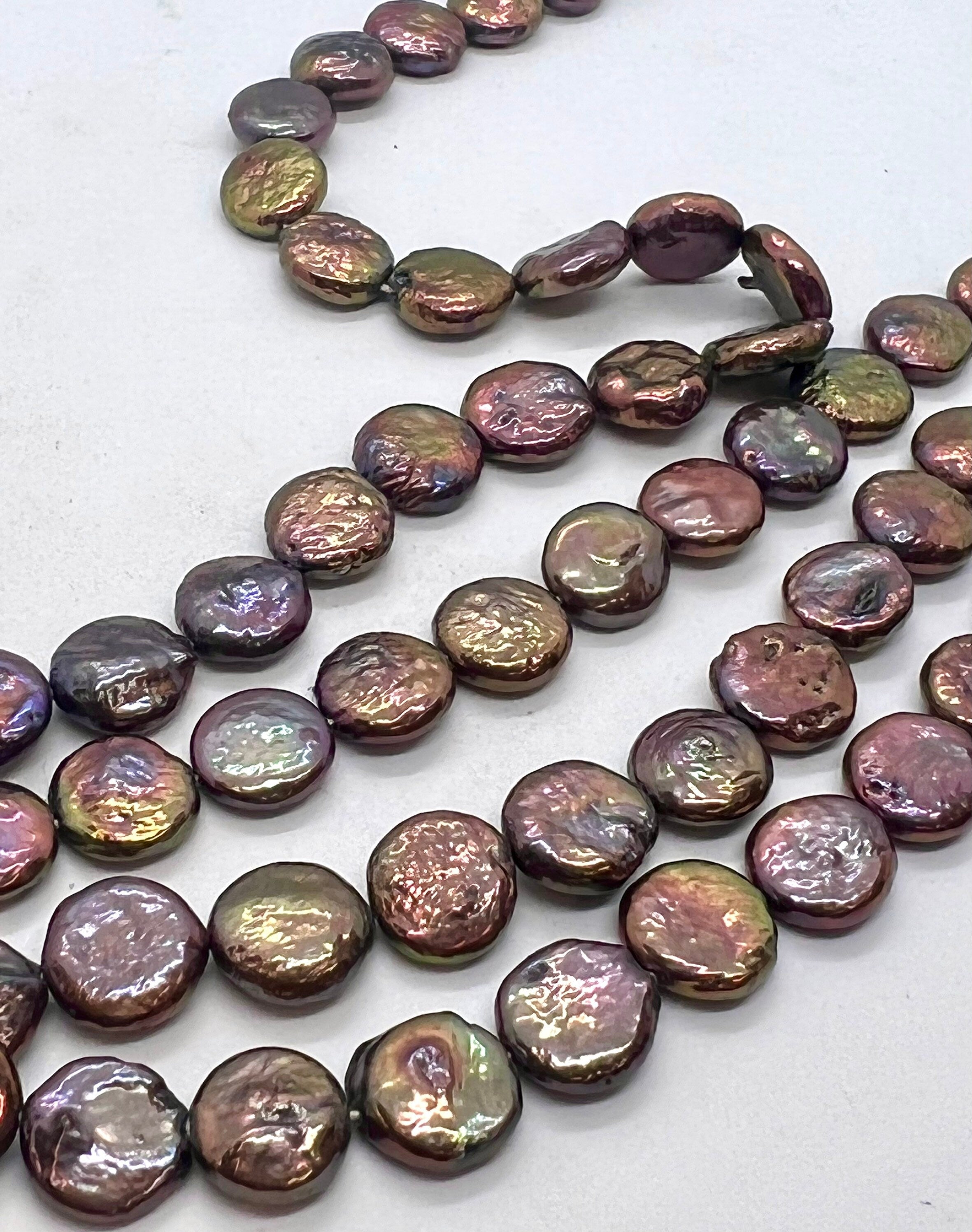 AA 10-11mm metallic Coin pearl, half strand Metallic peacock black blue Freshwater coin Pearl, stunning baroque coin pearl NEW Sale #KC3037