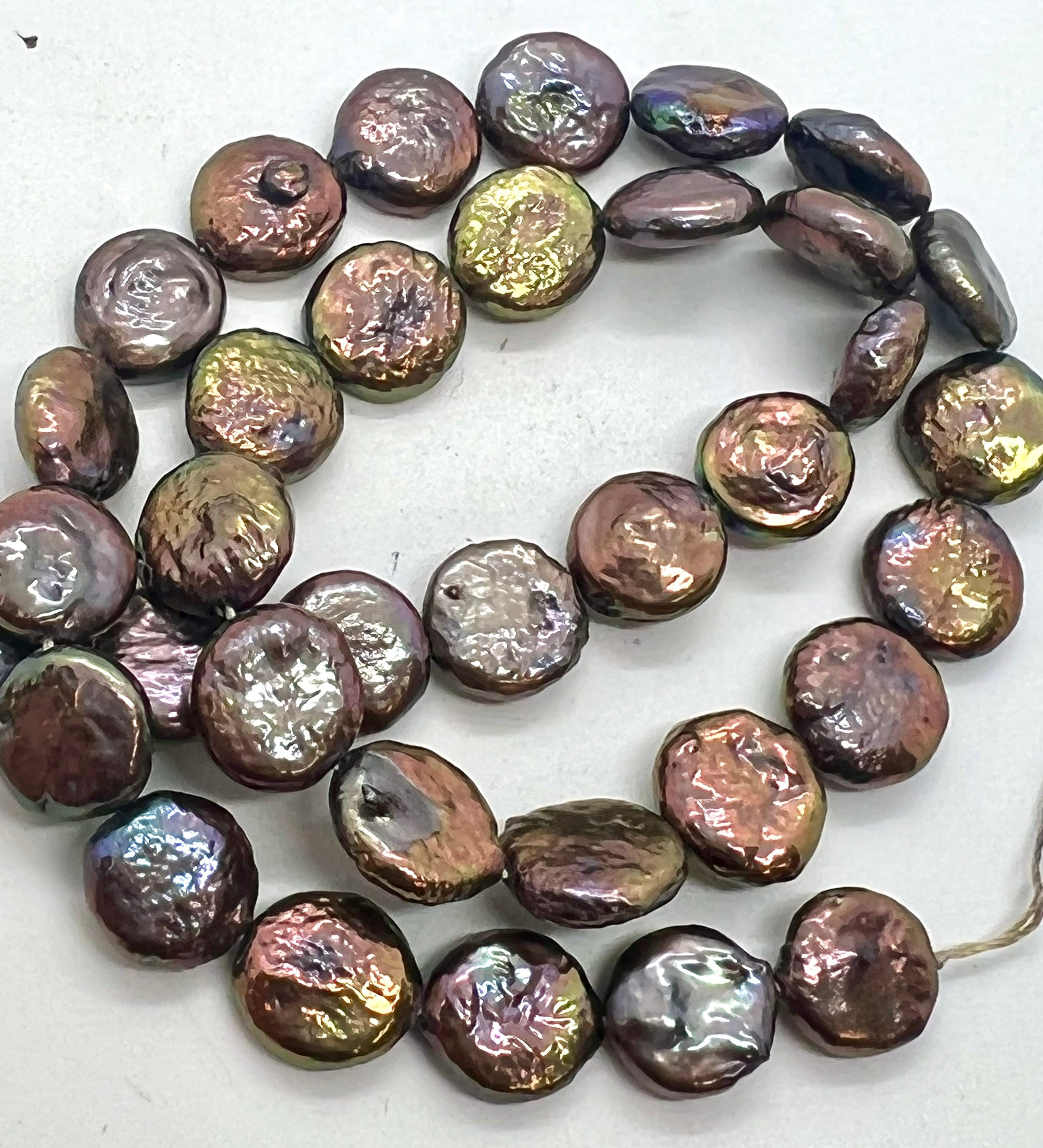 AA 10-11mm metallic Coin pearl, half strand Metallic peacock black blue Freshwater coin Pearl, stunning baroque coin pearl NEW Sale #KC3037