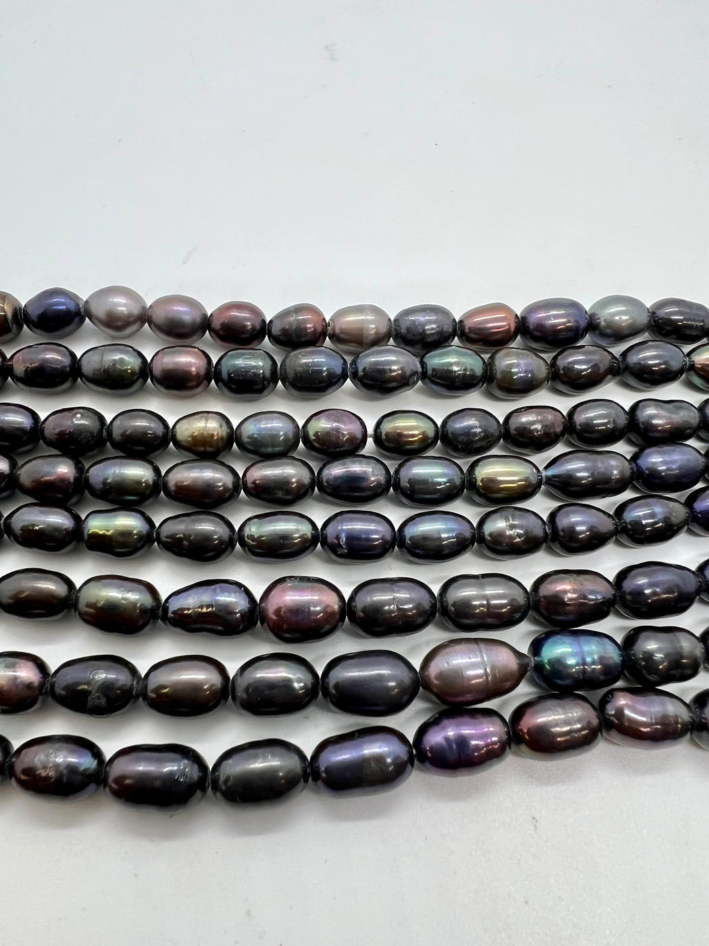 6mmX 7-9mm Rice Baroque Pearl Freshwater Pearl metallic peacock black color oval pearl beads, 15" full strand 40+pc #DR3050 NEW Sale