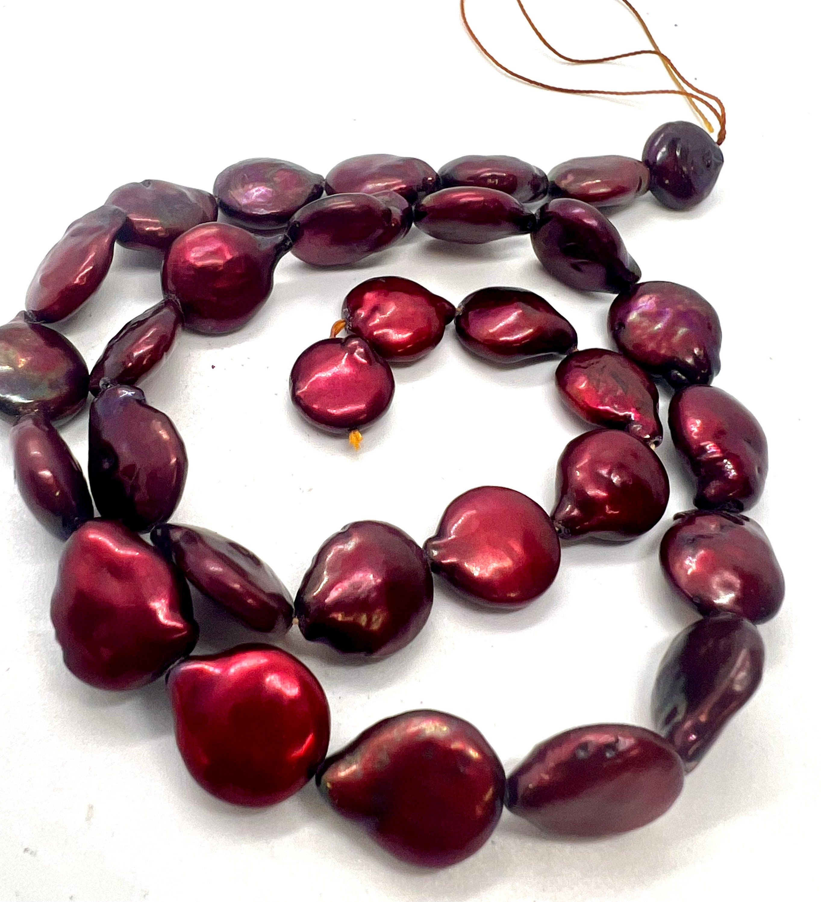 AA+ 11X14mm Baroque coin Pearl, half strand 7.5" burgundy red Coin Freshwater Pearl, 14pc+ luster Briolette Genuine beads NEW Sale #KC3038