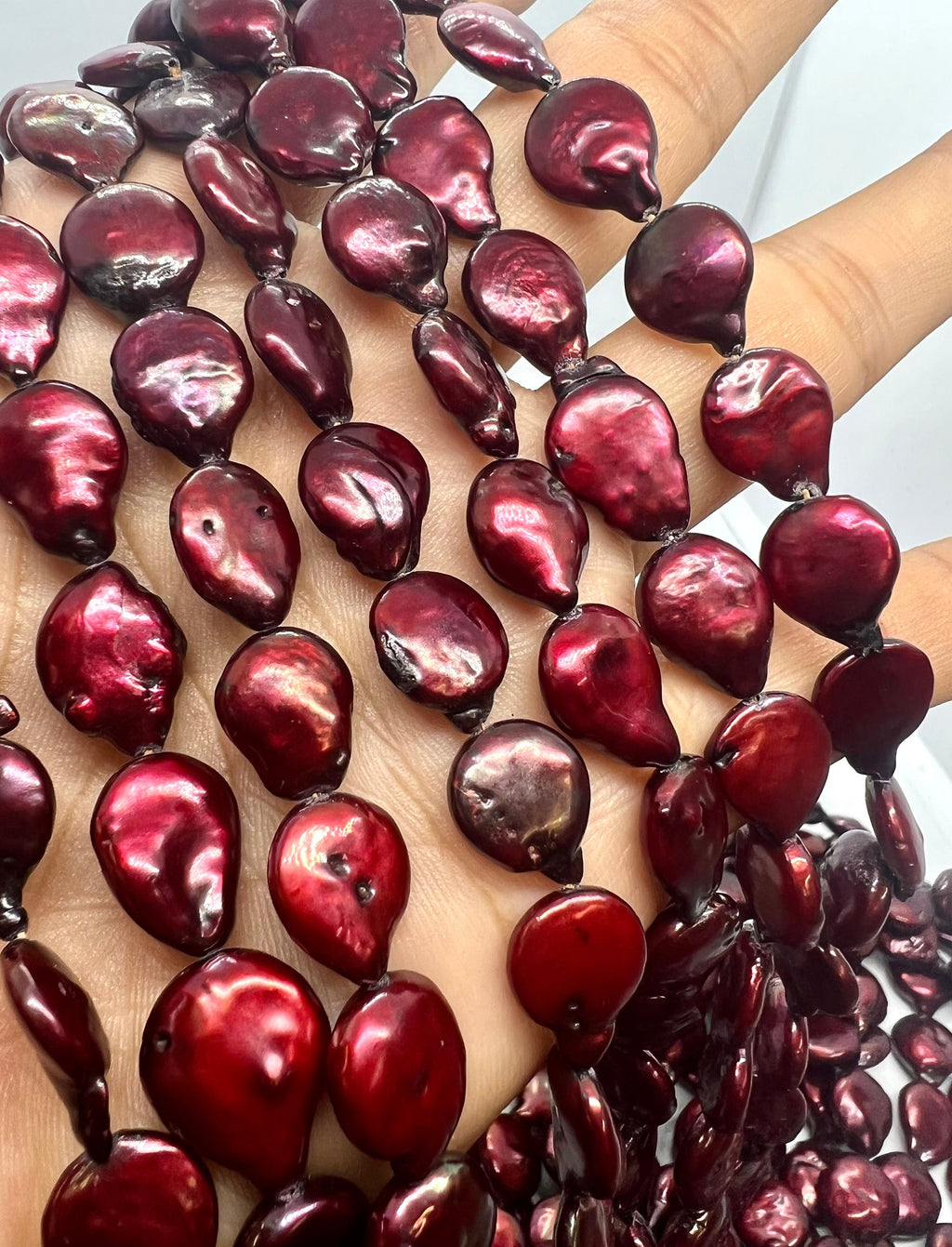 AA+ 11X14mm Baroque coin Pearl, half strand 7.5" burgundy red Coin Freshwater Pearl, 14pc+ luster Briolette Genuine beads NEW Sale #KC3038