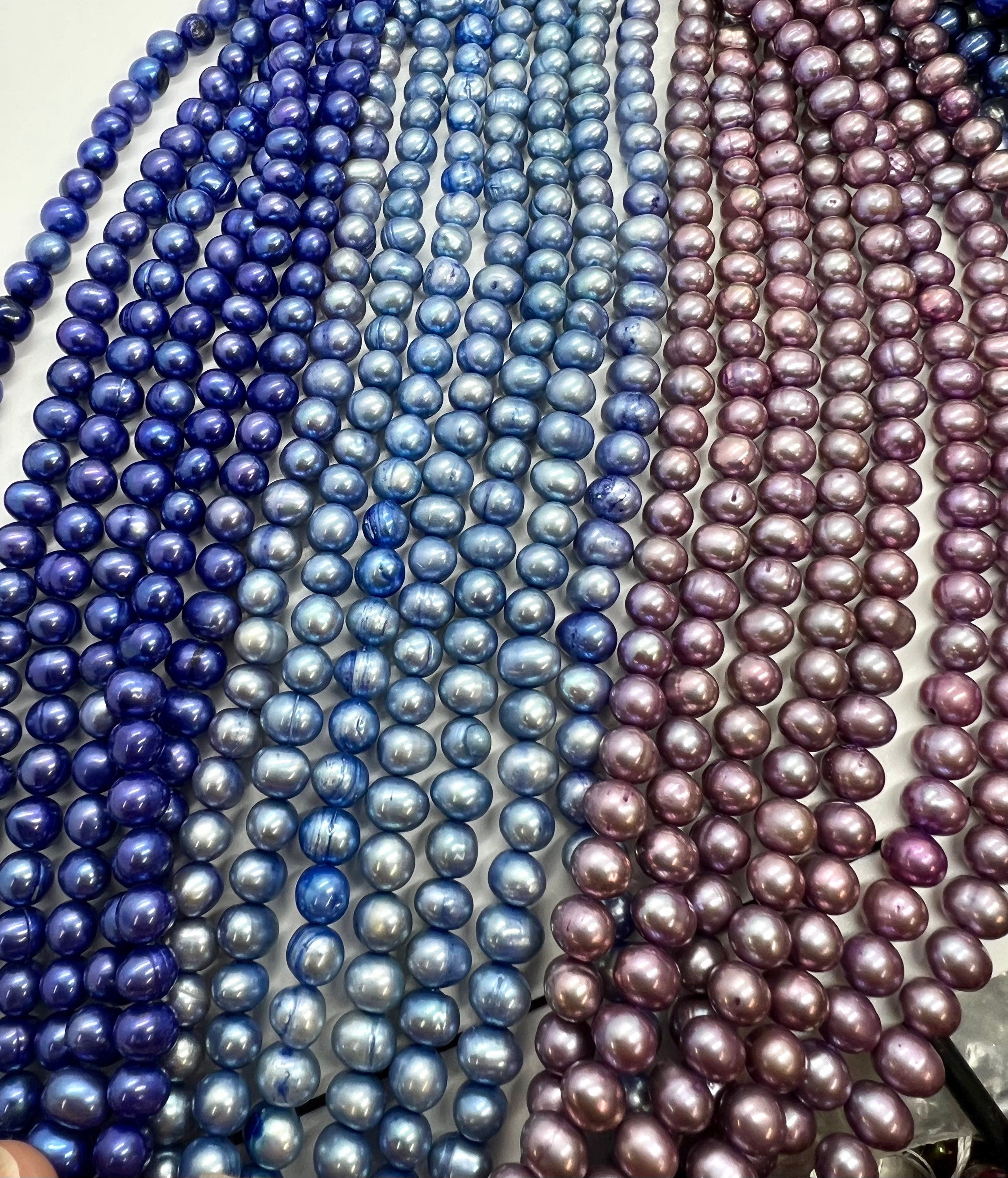 A~AA 6-7mm round potato Freshwater Pearl, Full Strand 15" Mauve purple light blue pearl 65+pc loose pearl beads  #RS2086