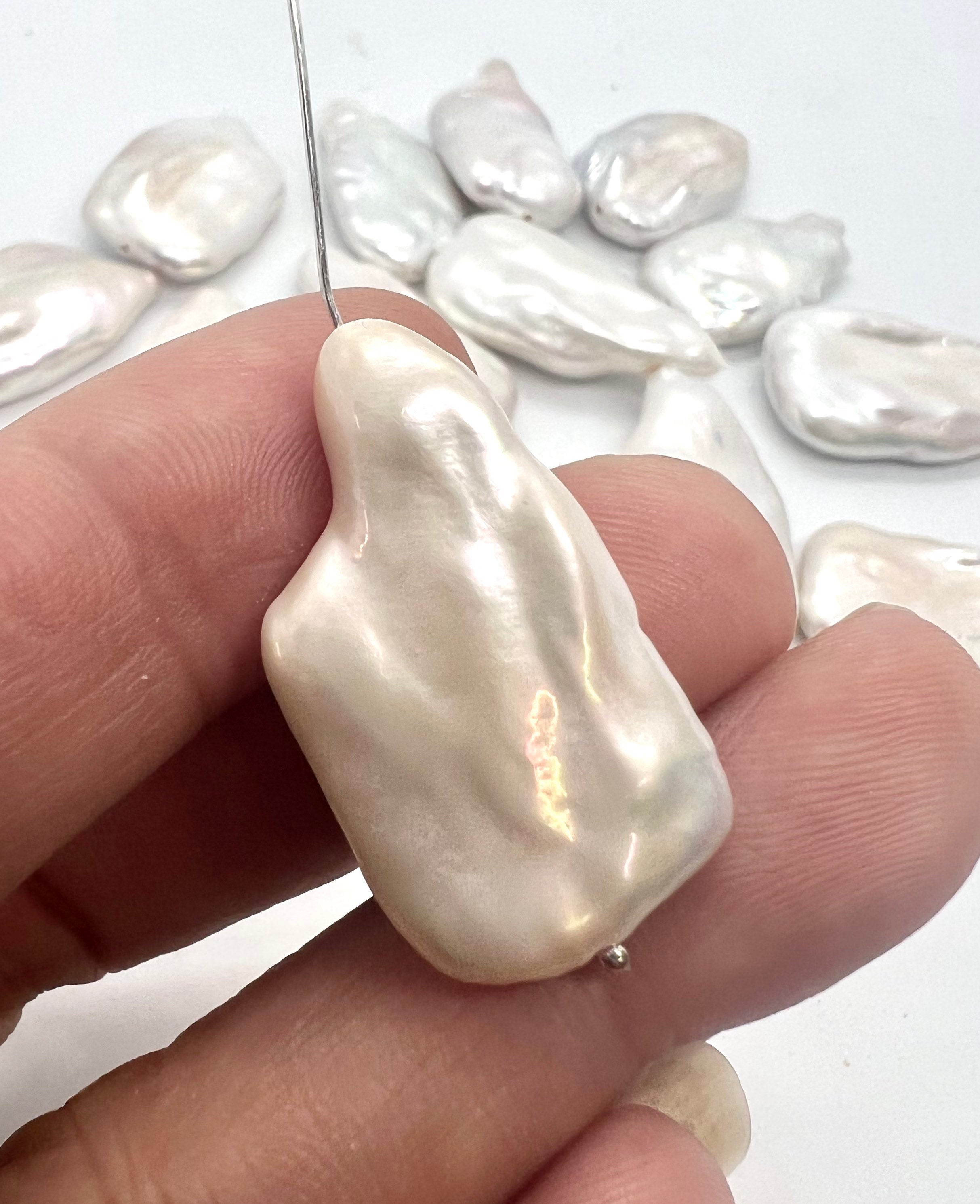 AAA+ Top quality 28-30mmX 16-18mm Unique Flat Fire Flame Baroque pearl, Natural white cultured genuine pearl WOW LUXUARY  #Neried