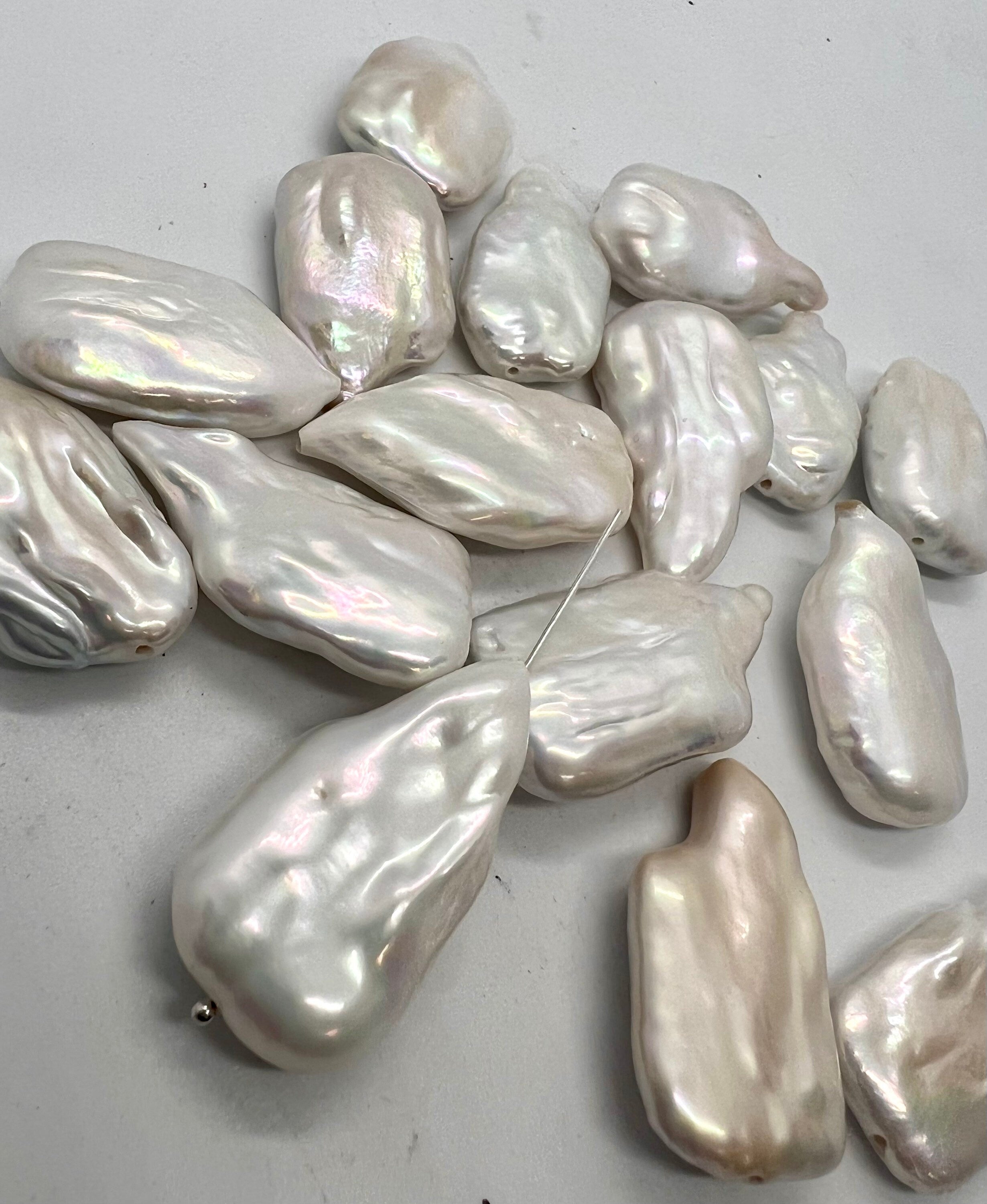 AAA+ Top quality 28-30mmX 16-18mm Unique Flat Fire Flame Baroque pearl, Natural white cultured genuine pearl WOW LUXUARY  #Neried