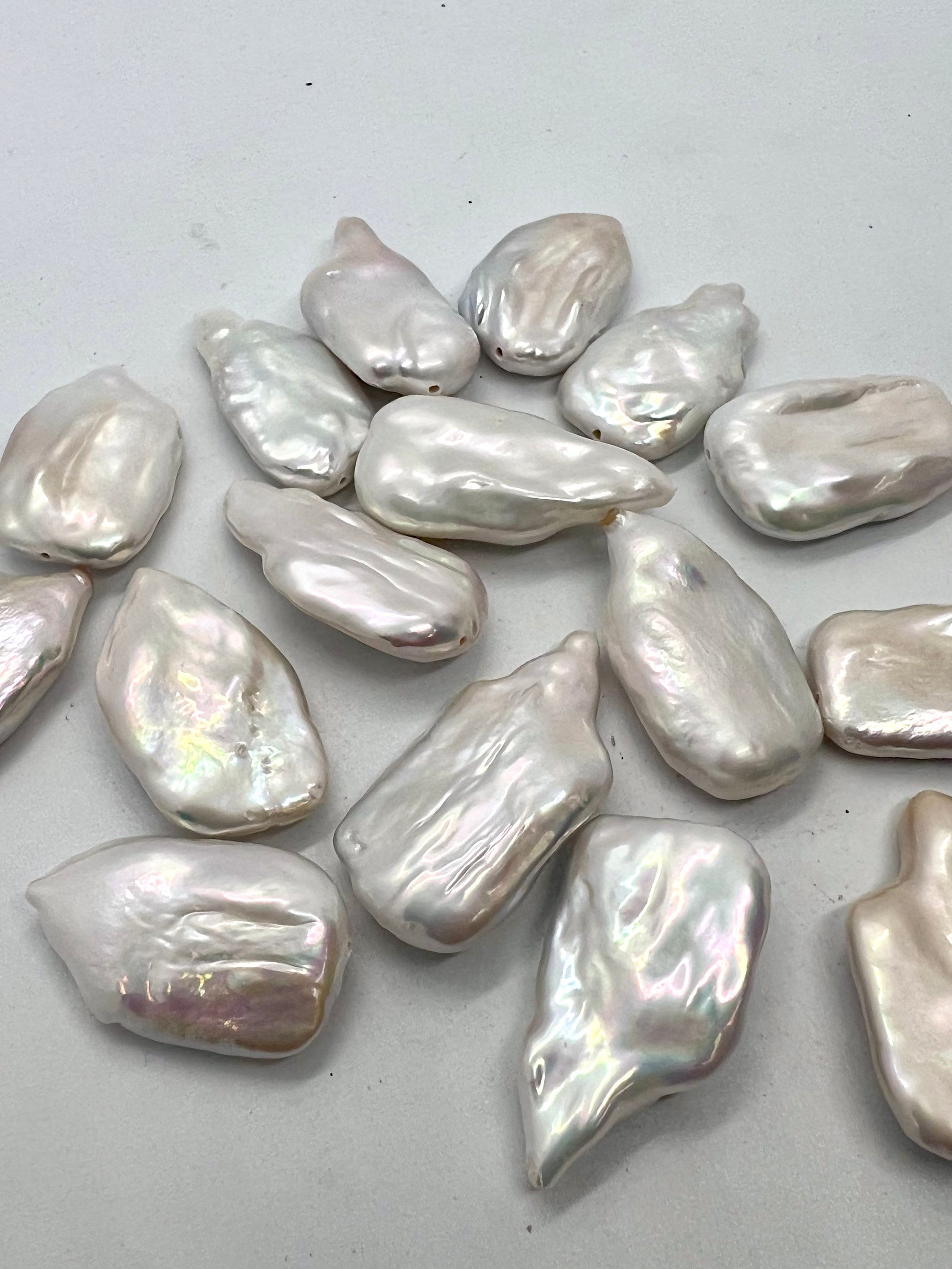 AAA+ Top quality 28-30mmX 16-18mm Unique Flat Fire Flame Baroque pearl, Natural white cultured genuine pearl WOW LUXUARY  #Neried