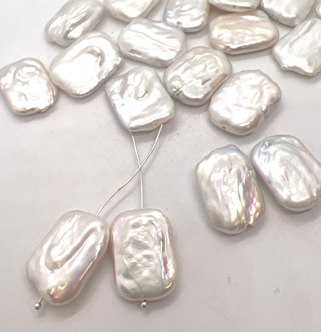 Single piece AAA+ 15X20mm Baroque Square Pearl beads, natural ivory White Rectangle Coin Freshwater Pearl for pendant or earring KC3031A