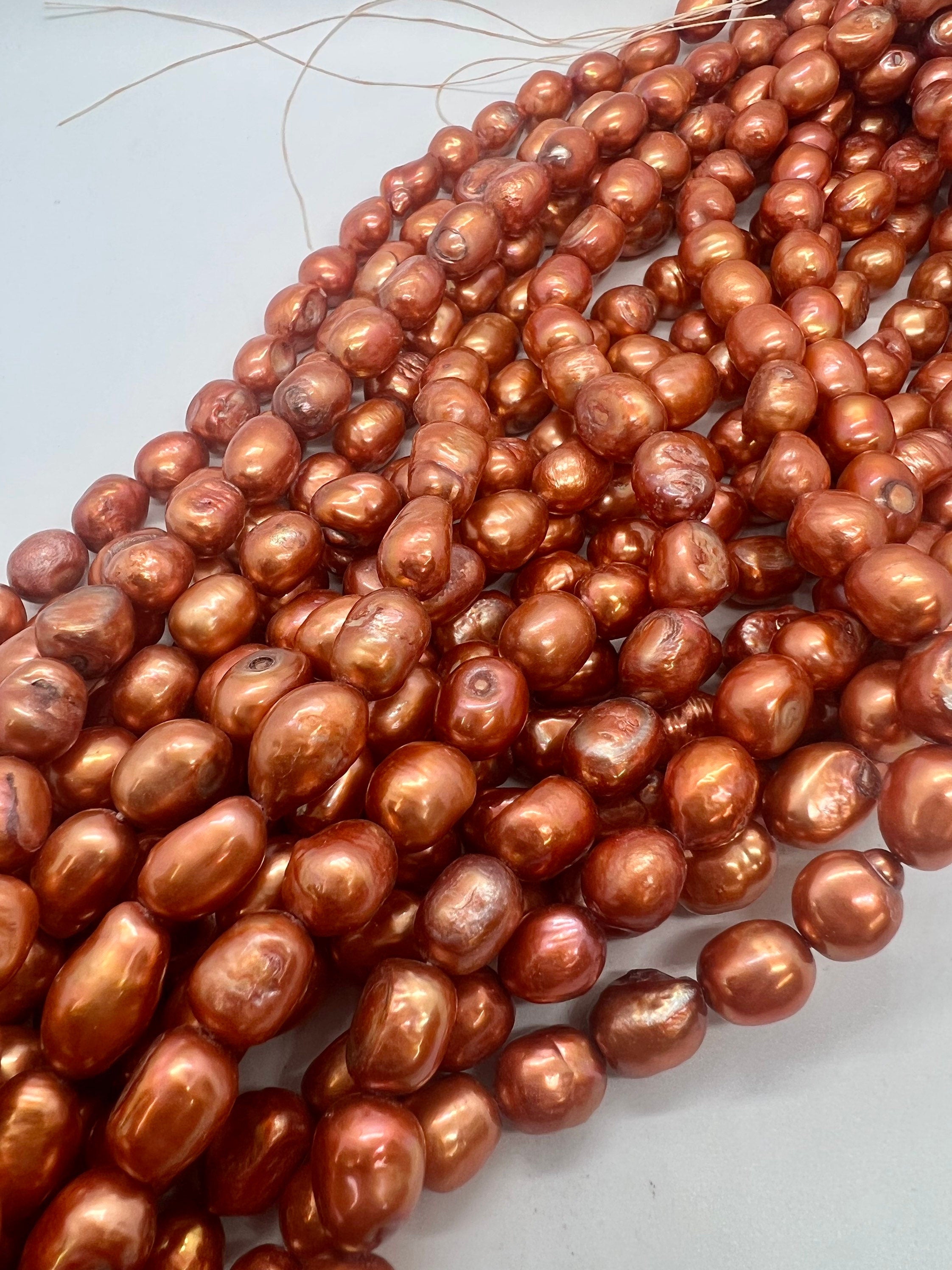 Flash SALE 9-12mm Baroque Pearl, 15" full strand stunning Brass bronze oval baroque freshwater pearl, 36+pc orange loose pearl #BA4110