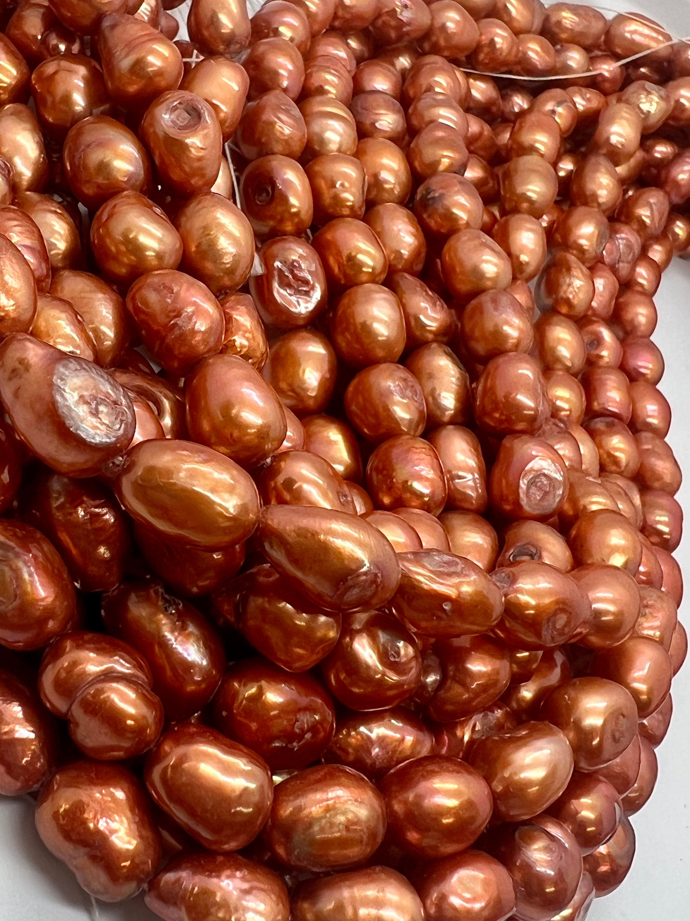 Flash SALE 9-12mm Baroque Pearl, 15" full strand stunning Brass bronze oval baroque freshwater pearl, 36+pc orange loose pearl #BA4110