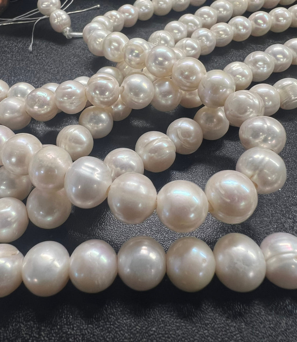 NEW A~AA 10mm Large Hole Pearl, Round potato Freshwater Pearl, Ivory white loose pearl beads set 2.2mm 3mm hole pearl #LH8010 SALE