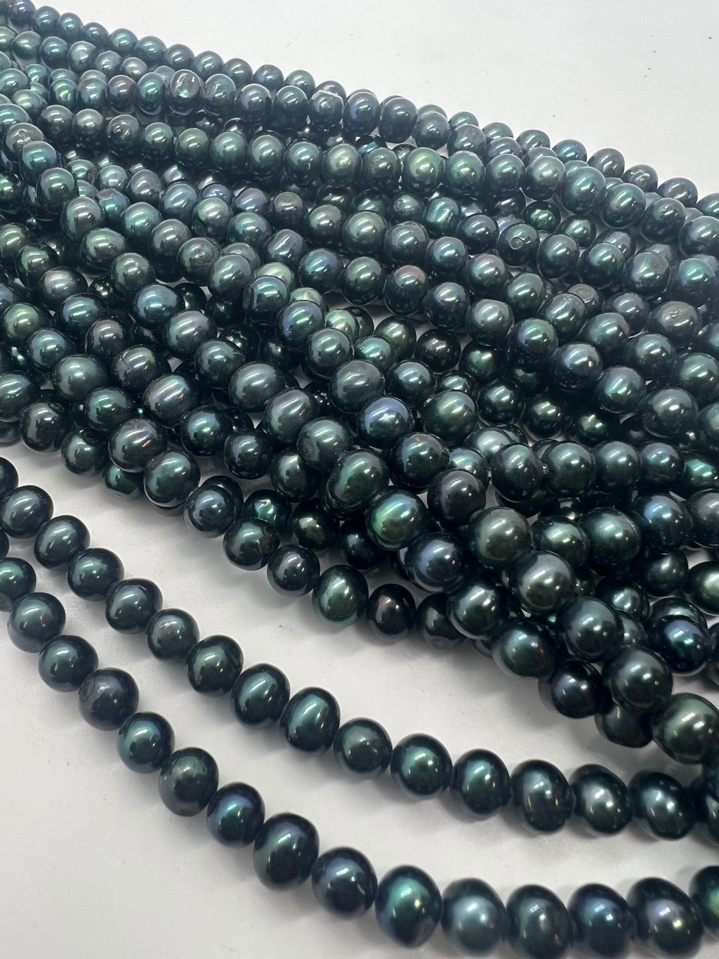 AA quality 6mm, Full Strand 15“ strand dark teal green Freshwater Pearl, round off stunning peacock green seed pearl---New arrive #71013