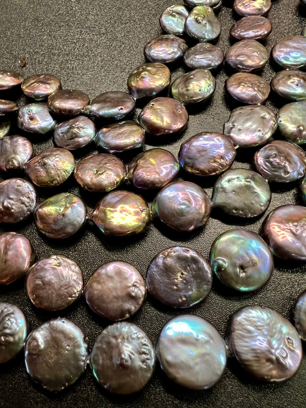 A~AA Large 16-17mm Coin Pearl, 15" full strand 22pc or 6pc short strand, Rainbow Peacock blue metallic tone Genuine coin pearl, KC3038