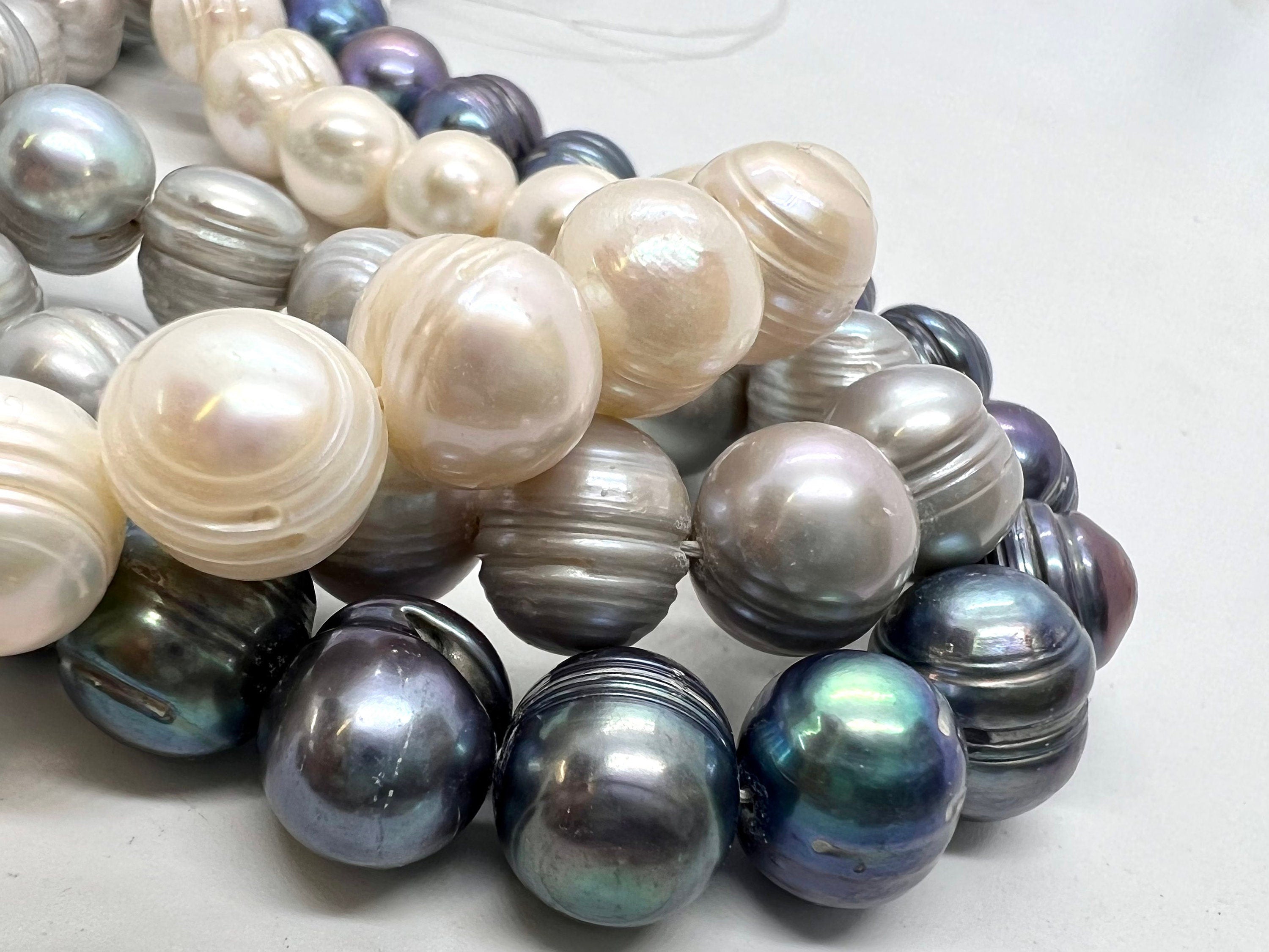 10mm Round Baroque Pearl, 14-15" full strand Ivory white peacock blue silver grey big round off freshwater pearl, 40+ pc pearl beads sale