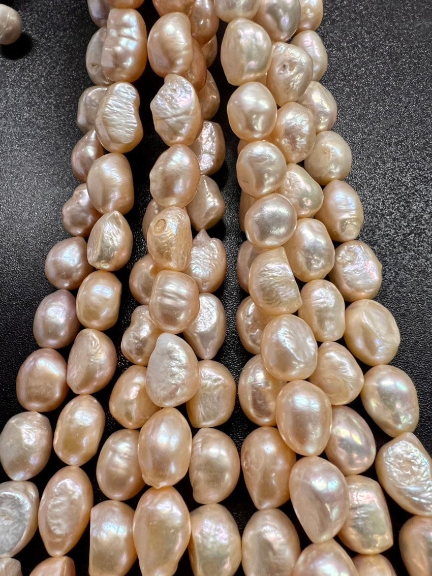 16" strand AA+ 9-10mmX12-14mm big Baroque nugget Pearl, luster Natural Peach champagne pink color genuine freshwater pearl beads -Sale