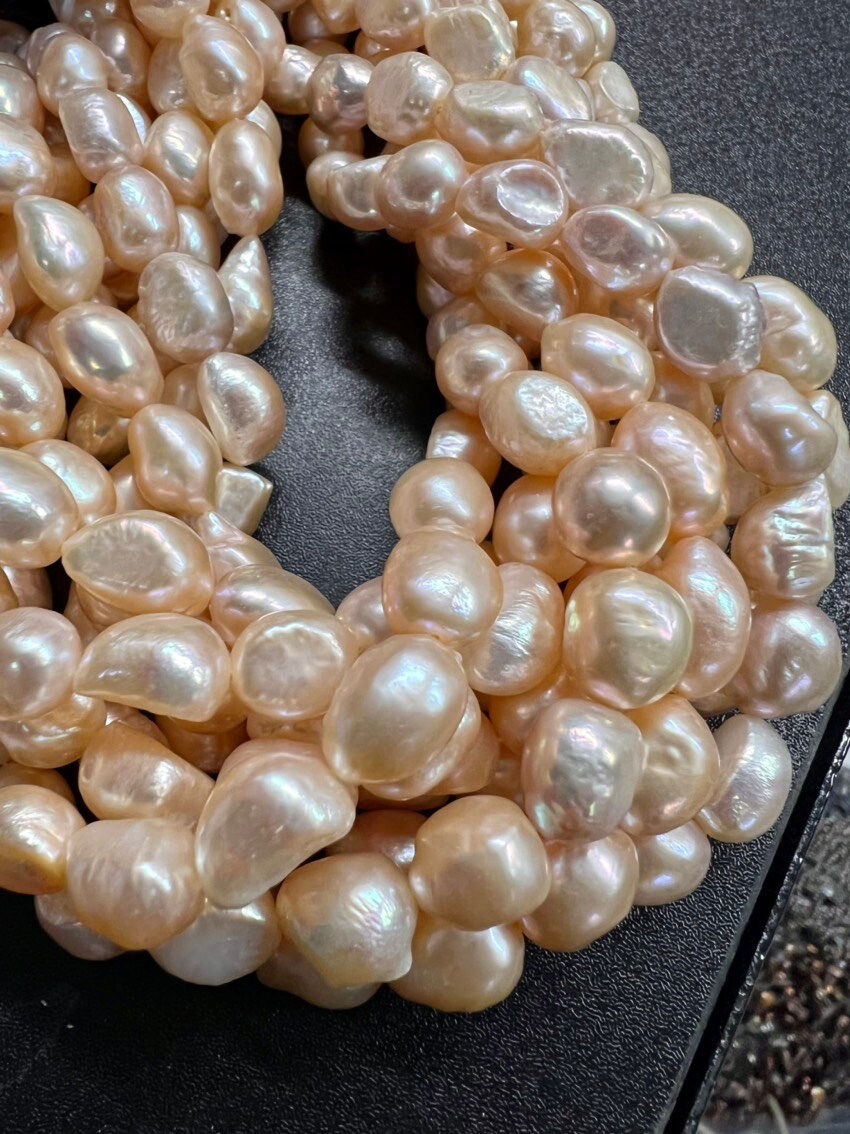 16" strand AA+ 9-10mmX12-14mm big Baroque nugget Pearl, luster Natural Peach champagne pink color genuine freshwater pearl beads -Sale