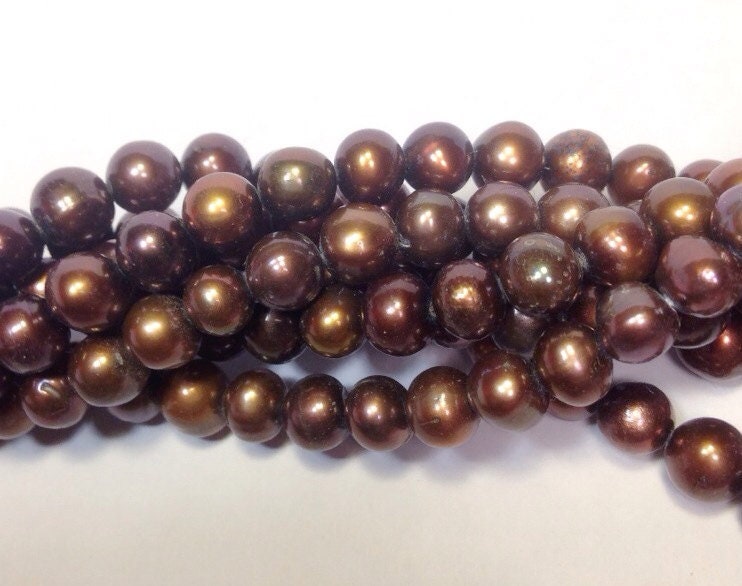 A~AA 6-7mm round off brown Freshwater Pearl, Full Strand 15" round potato pearl Dark Brown pearl 65pc loose pearl beads  #RS2035