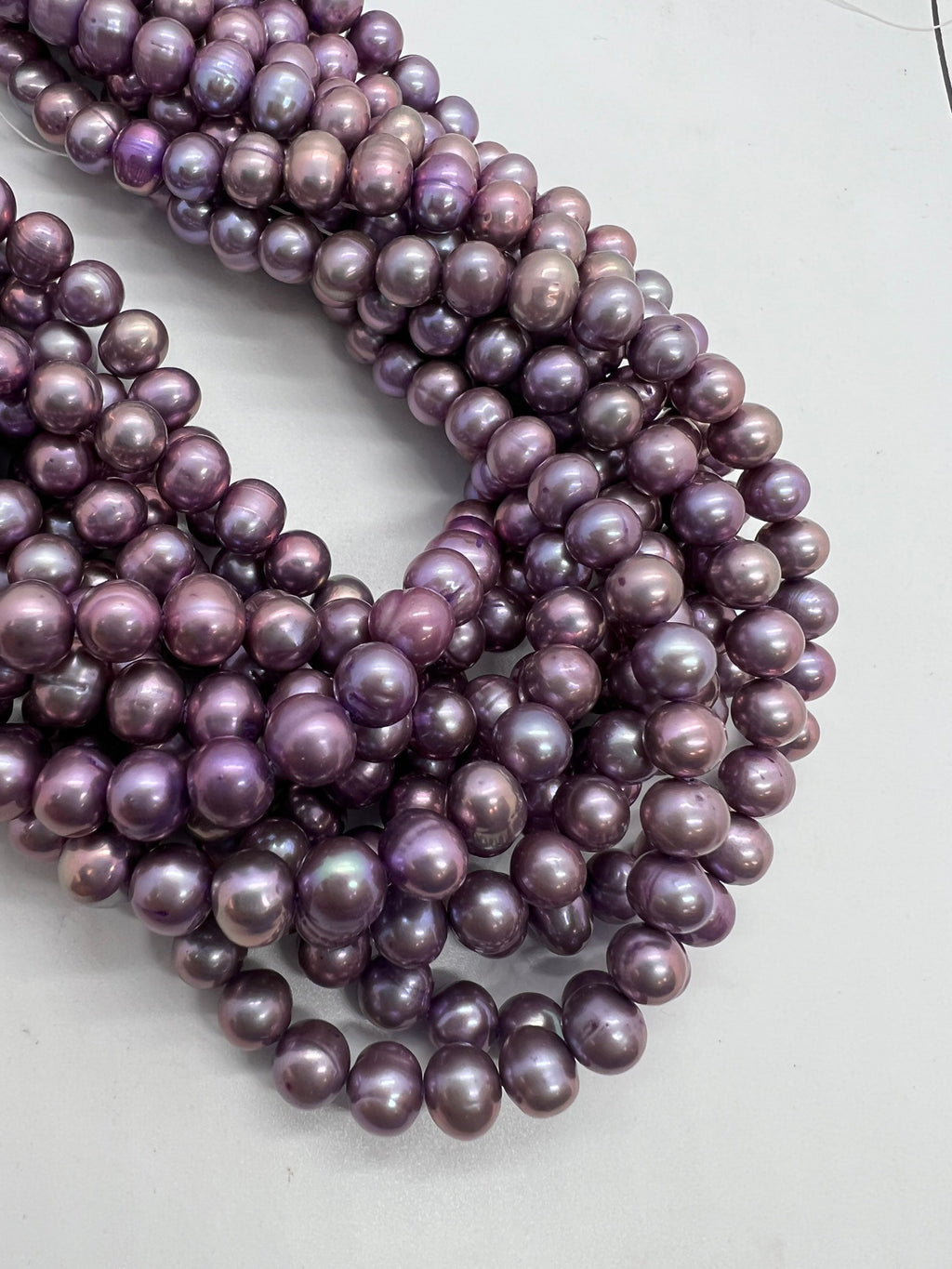 A~AA 6-7mm round potato Freshwater Pearl, Full Strand 15" Mauve purple light blue pearl 65+pc loose pearl beads  #RS2086