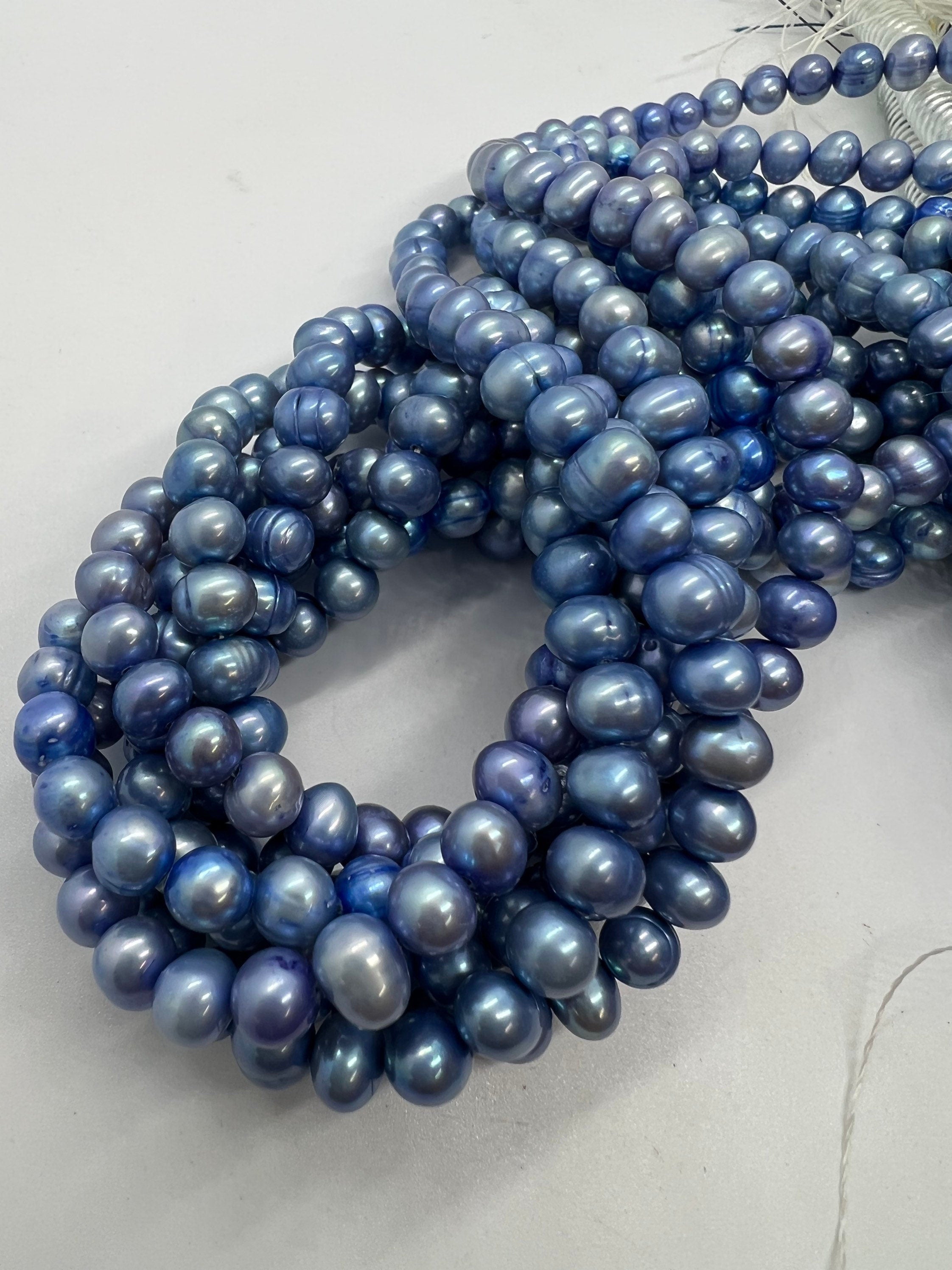 A~AA 6-7mm round potato Freshwater Pearl, Full Strand 15" Mauve purple light blue pearl 65+pc loose pearl beads  #RS2086