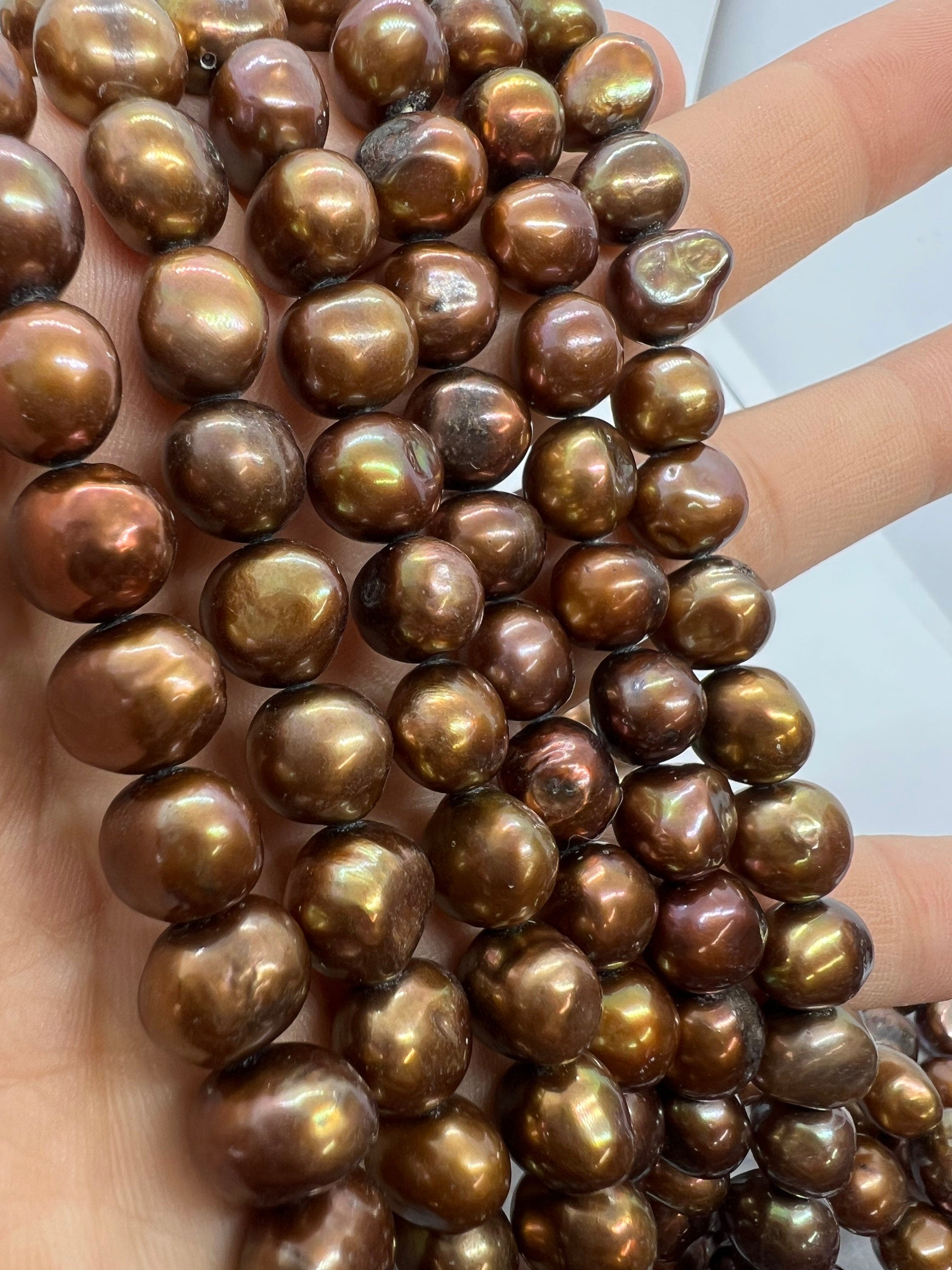 AA 9-10mm Corn nugget Pearl Baroque Freshwater Pearl stunning copper brown ----15'' full strand  45pcs--NEW ARRIVAL #CB6056