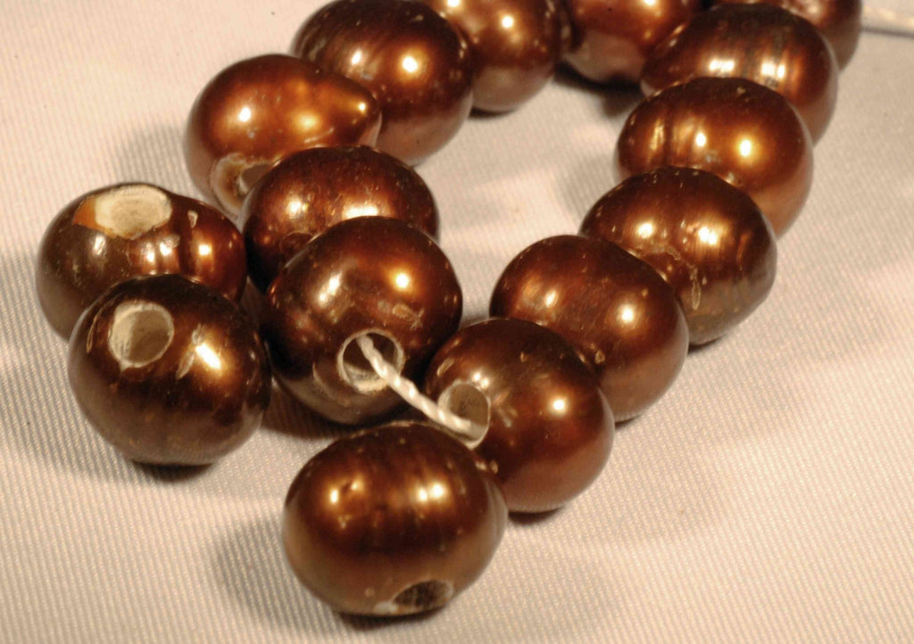 AA 10-12mm Large Hole Pearl Round Potato Pearl Freshwater Pearl brown with 3mm hole ---10PC