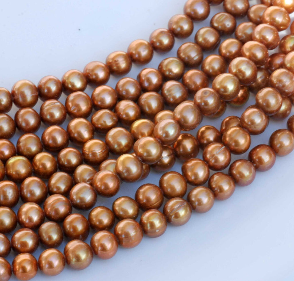 AA 6mm Full Strand Freshwater Pearl round potato pearl bronze brown pearl--15" strand---wholesale #RS2013
