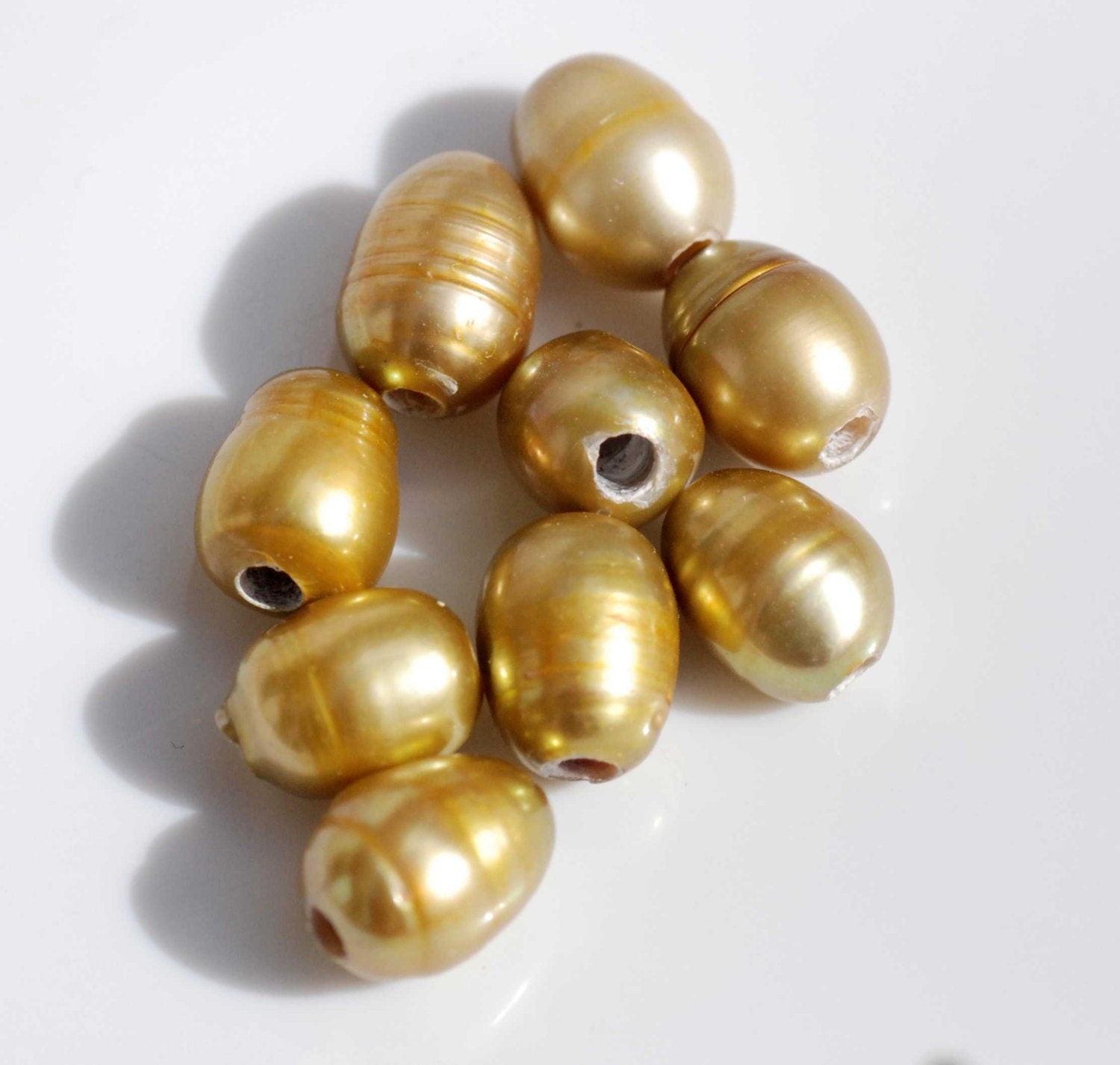 8-9mm X 10-11mm Large Hole Pearl Baroque Pearl Rice Pearl Nugget Pearl Freshwater Pearl vintage olive---10 Pieces with 2.5mm Hole  wholesale