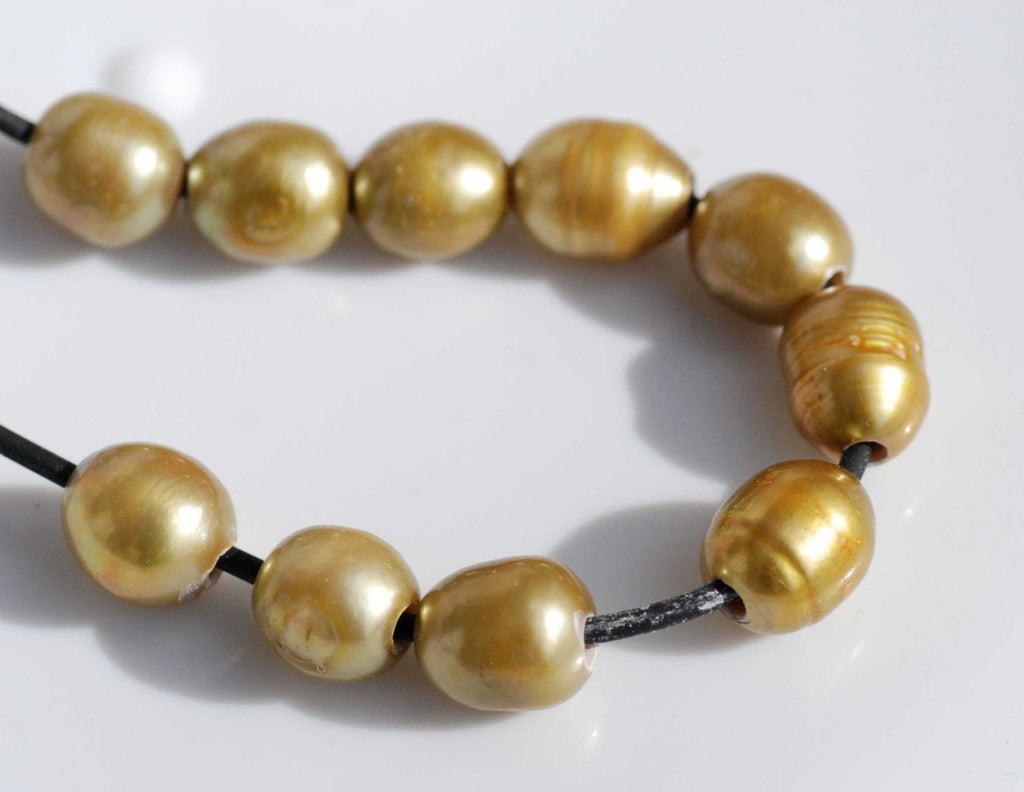 8-9mm X 10-11mm Large Hole Pearl Baroque Pearl Rice Pearl Nugget Pearl Freshwater Pearl vintage olive---10 Pieces with 2.5mm Hole  wholesale