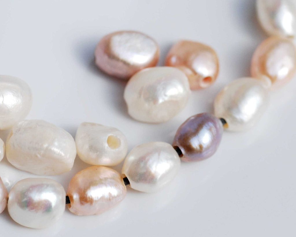 Large Hole Pearl Nugget Pearl Baroque Pearl Freshwater Pearl mixed color 9mm X 12mm 11 Pieces 2.2mm, 3mm Hole, wholesale pearl #LH81002