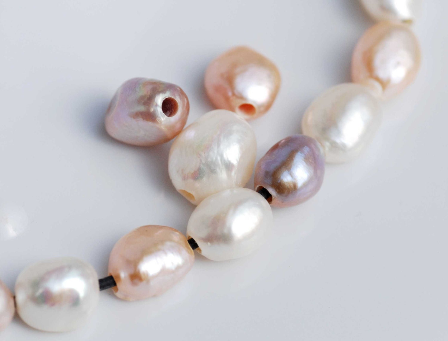 Large Hole Pearl Nugget Pearl Baroque Pearl Freshwater Pearl mixed color 9mm X 12mm 11 Pieces 2.2mm, 3mm Hole, wholesale pearl #LH81002