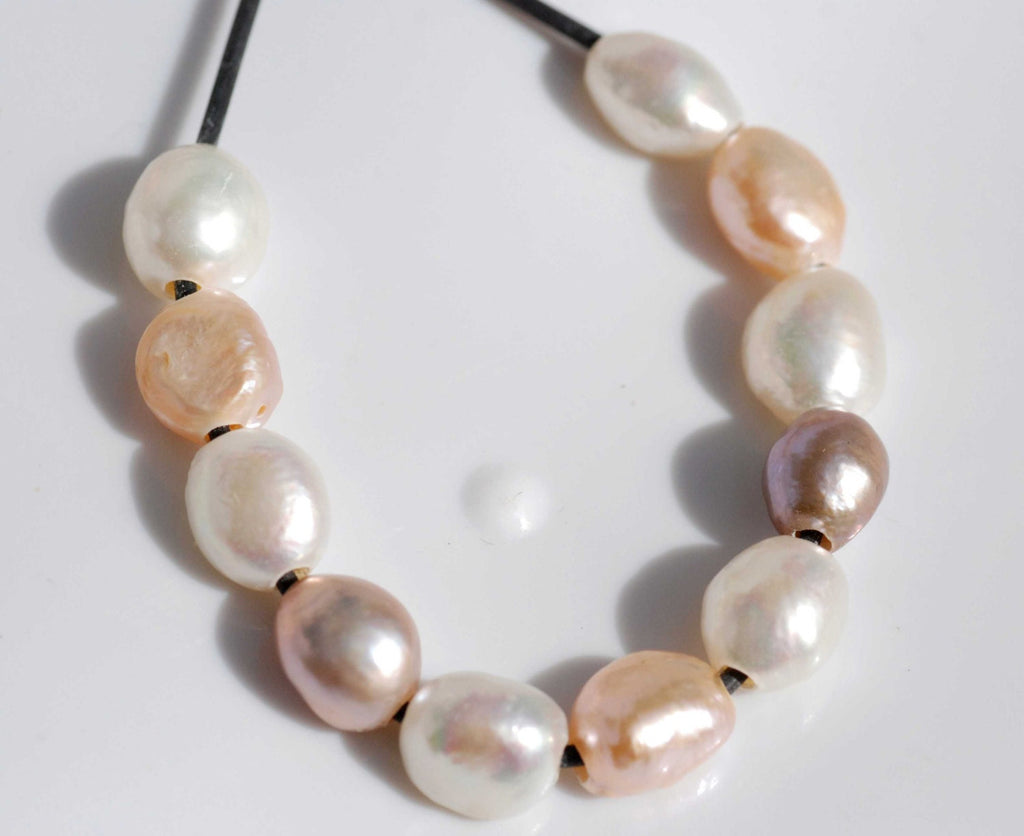 Large Hole Pearl Nugget Pearl Baroque Pearl Freshwater Pearl mixed color 9mm X 12mm 11 Pieces 2.2mm, 3mm Hole, wholesale pearl #LH81002