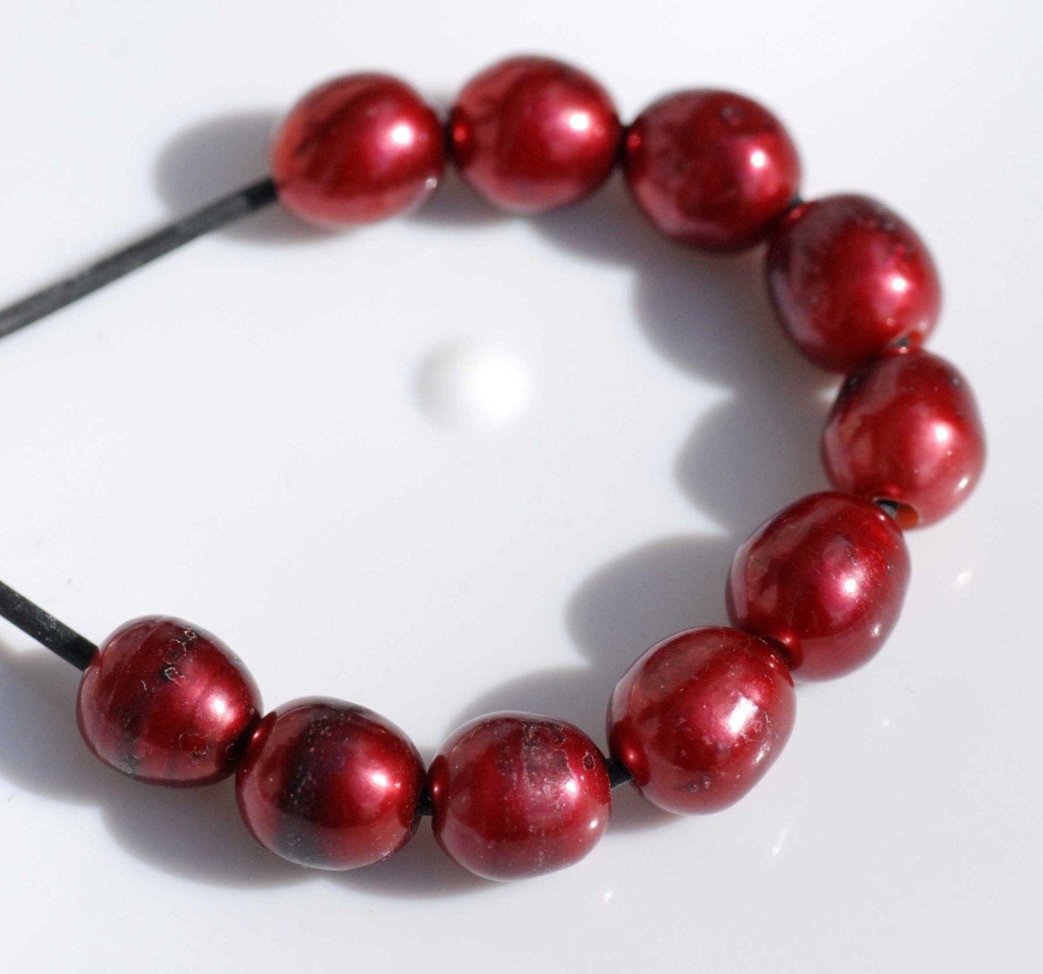 Large Hole Pearl Rice Pearl Nugget Pearl Freshwater Pearl Bright Red Burgundy 9mm X 10mm 10 Pieces 2.5mm Hole, wholesale pearl #LH8056