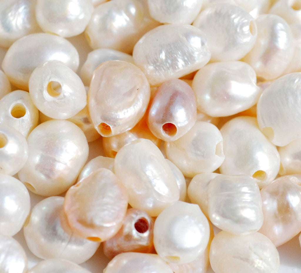 Large Hole Pearl Nugget Pearl Baroque Pearl Freshwater Pearl mixed color 9mm X 12mm 11 Pieces 2.2mm, 3mm Hole, wholesale pearl #LH81002