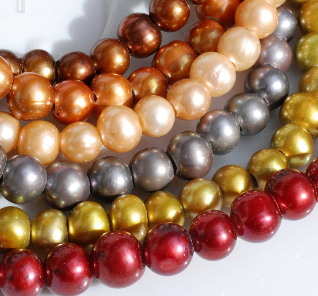 Large Hole Pearl Round Pearl Freshwater Pearl bright brown AA 7-8mm with 2.5mm hole beads--10 pieces high quality