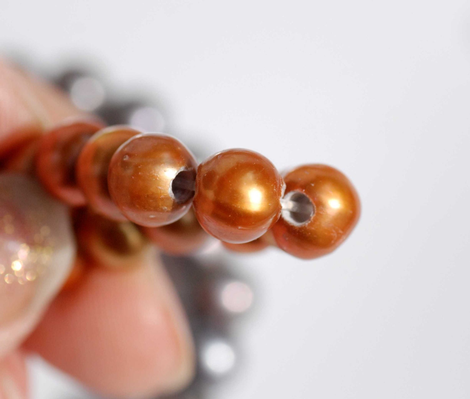 Large Hole Pearl Round Pearl Freshwater Pearl bright brown AA 7-8mm with 2.5mm hole beads--10 pieces high quality