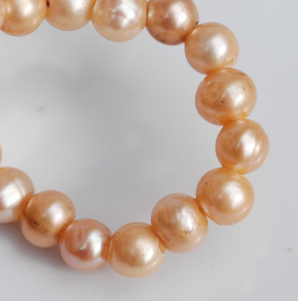Large Hole Pearl Round Pearl Freshwater Pearl champagne AA 7-8mm with 2.5mm hole beads--10 pc high quality  #LH8006