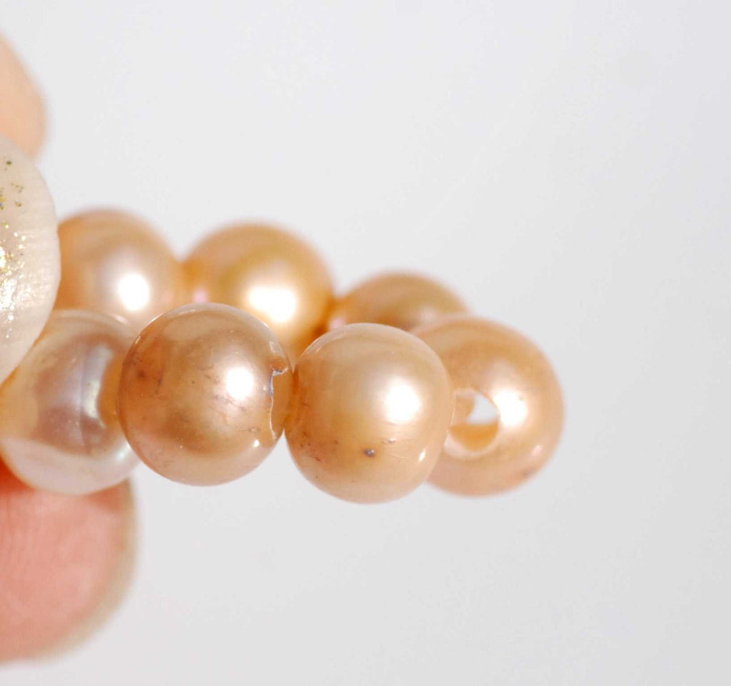 Large Hole Pearl Round Pearl Freshwater Pearl champagne AA 7-8mm with 2.5mm hole beads--10 pc high quality  #LH8006