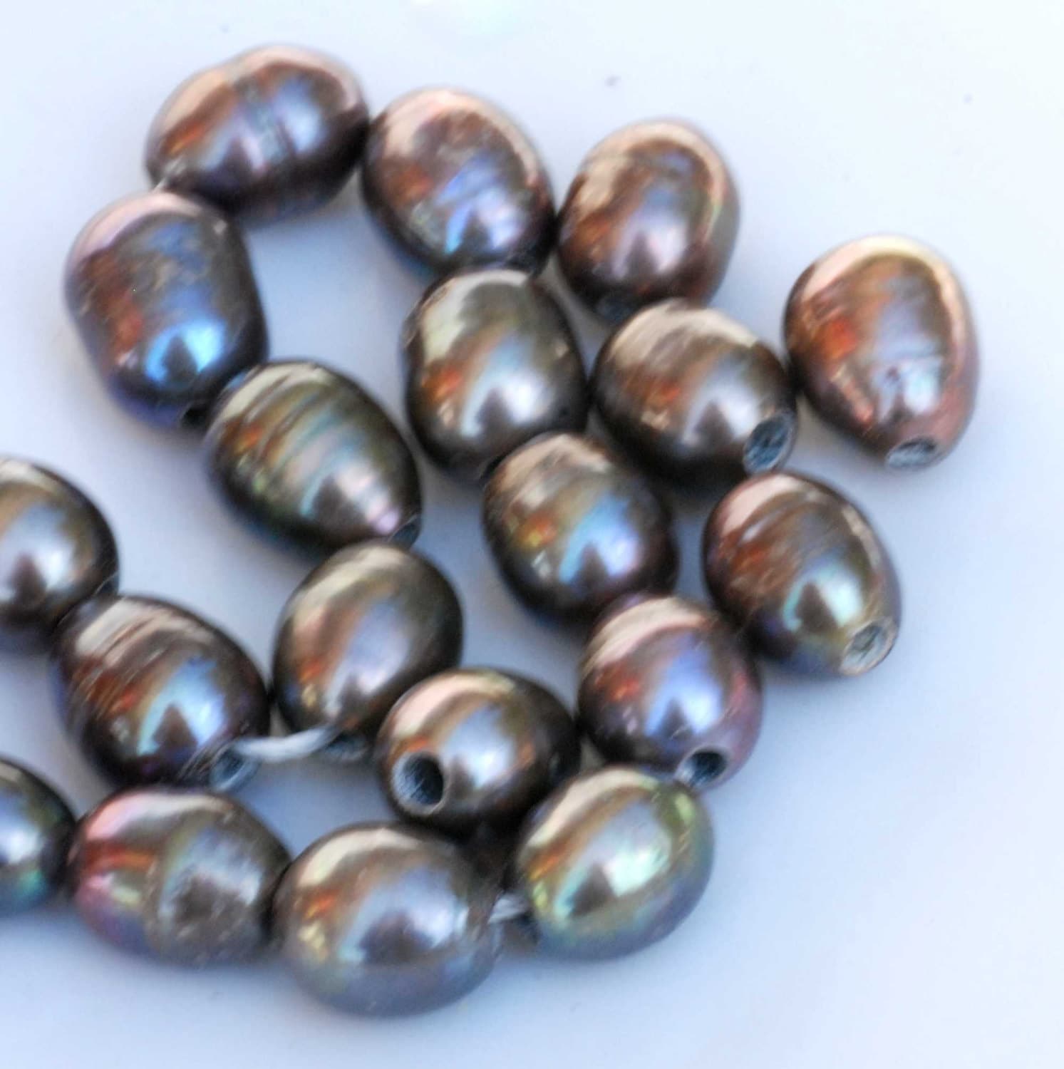 AA 9mm X 10-11mm Large Hole 2.2mm, 3mm Freshwater Pearls, Peacock color nugget loose pearl 10Pc baroque Rice Pearl beads , wholesale #LH8011