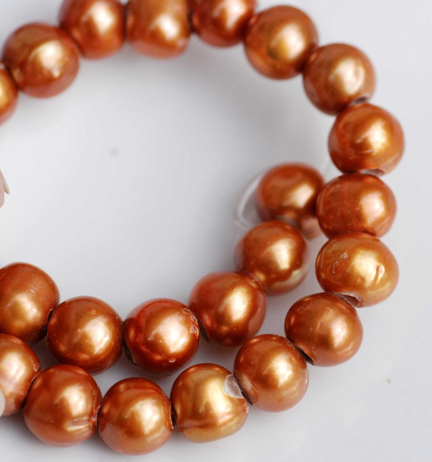 Large Hole Pearl Round Pearl Freshwater Pearl bright brown AA 7-8mm with 2.5mm hole beads--10 pieces high quality