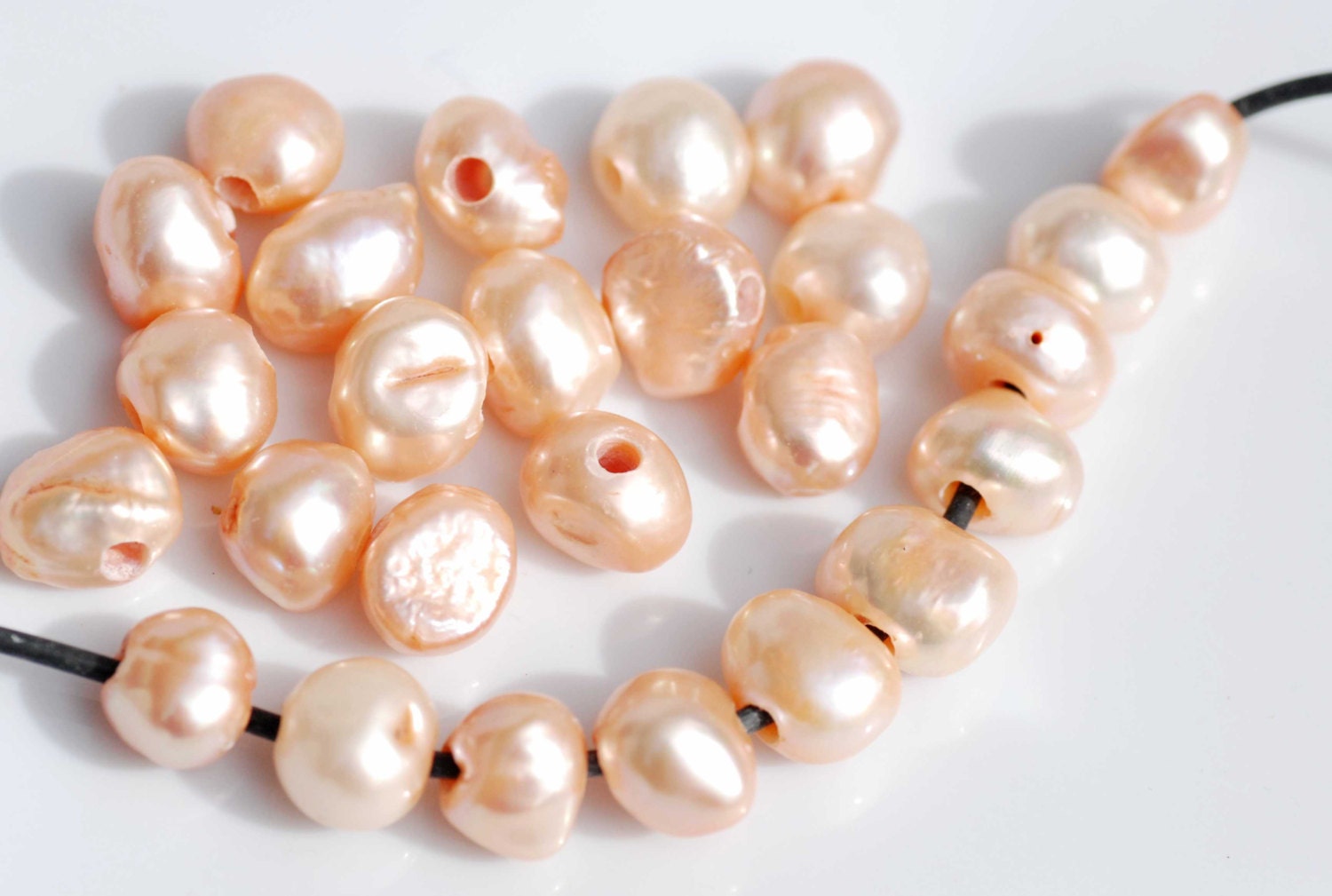 Large Hole freshwater pearl 2.5mm hole---10 pc peach 9-10mm baroque nugget Pearl--New Promotion #LH8015