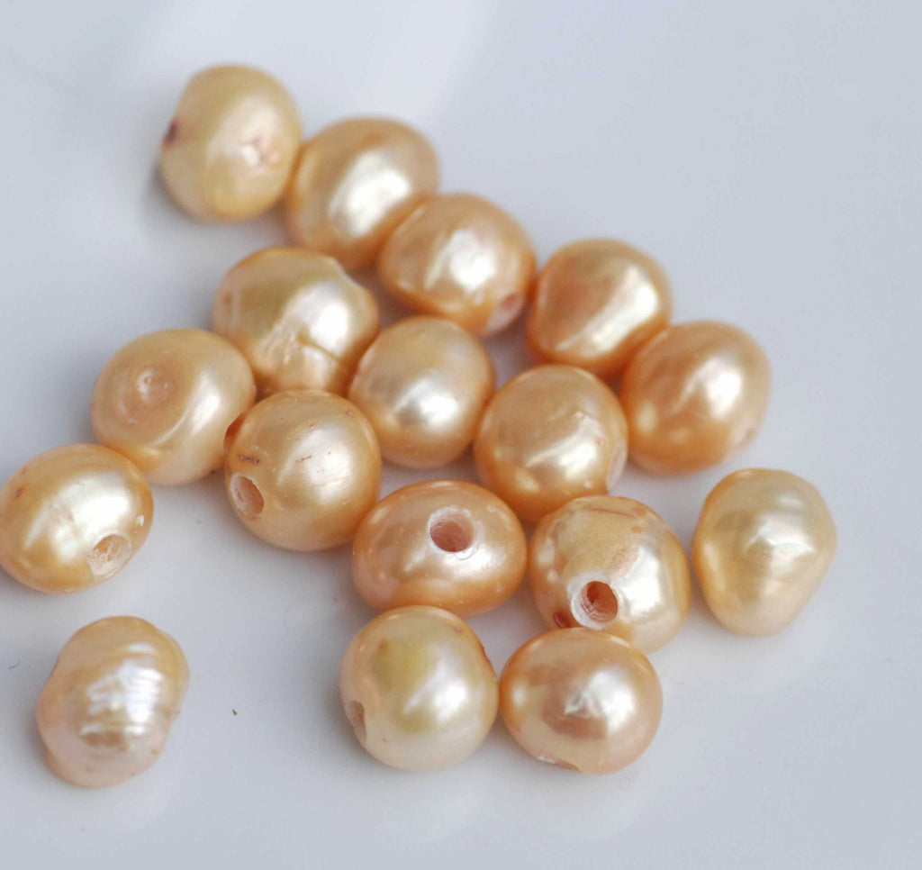 AA+ 8-10mm Large Hole freshwater pearl 2.5mm hole--10 pc light brown champagne baroque nugget Pearl beads#LH8014