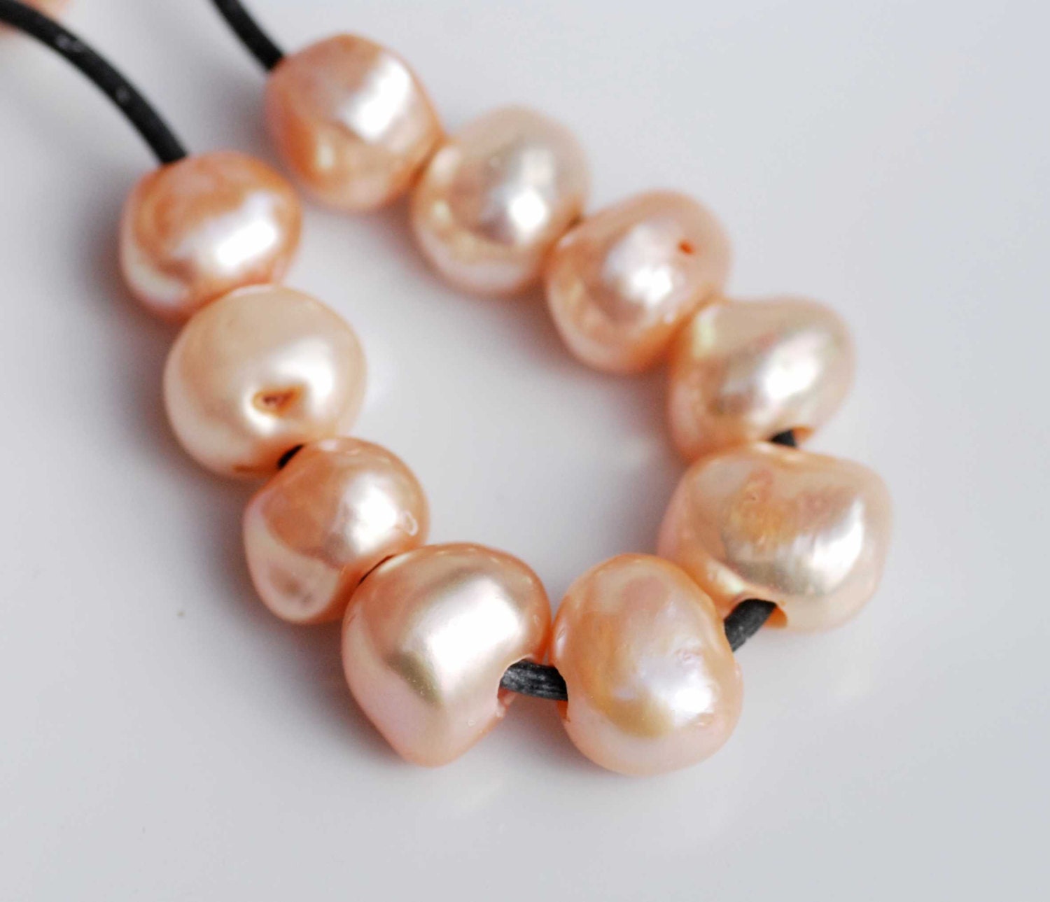 Large Hole freshwater pearl 2.5mm hole---10 pc peach 9-10mm baroque nugget Pearl--New Promotion #LH8015