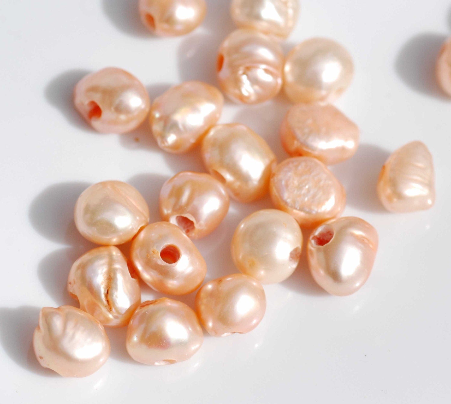 Large Hole freshwater pearl 2.5mm hole---10 pc peach 9-10mm baroque nugget Pearl--New Promotion #LH8015